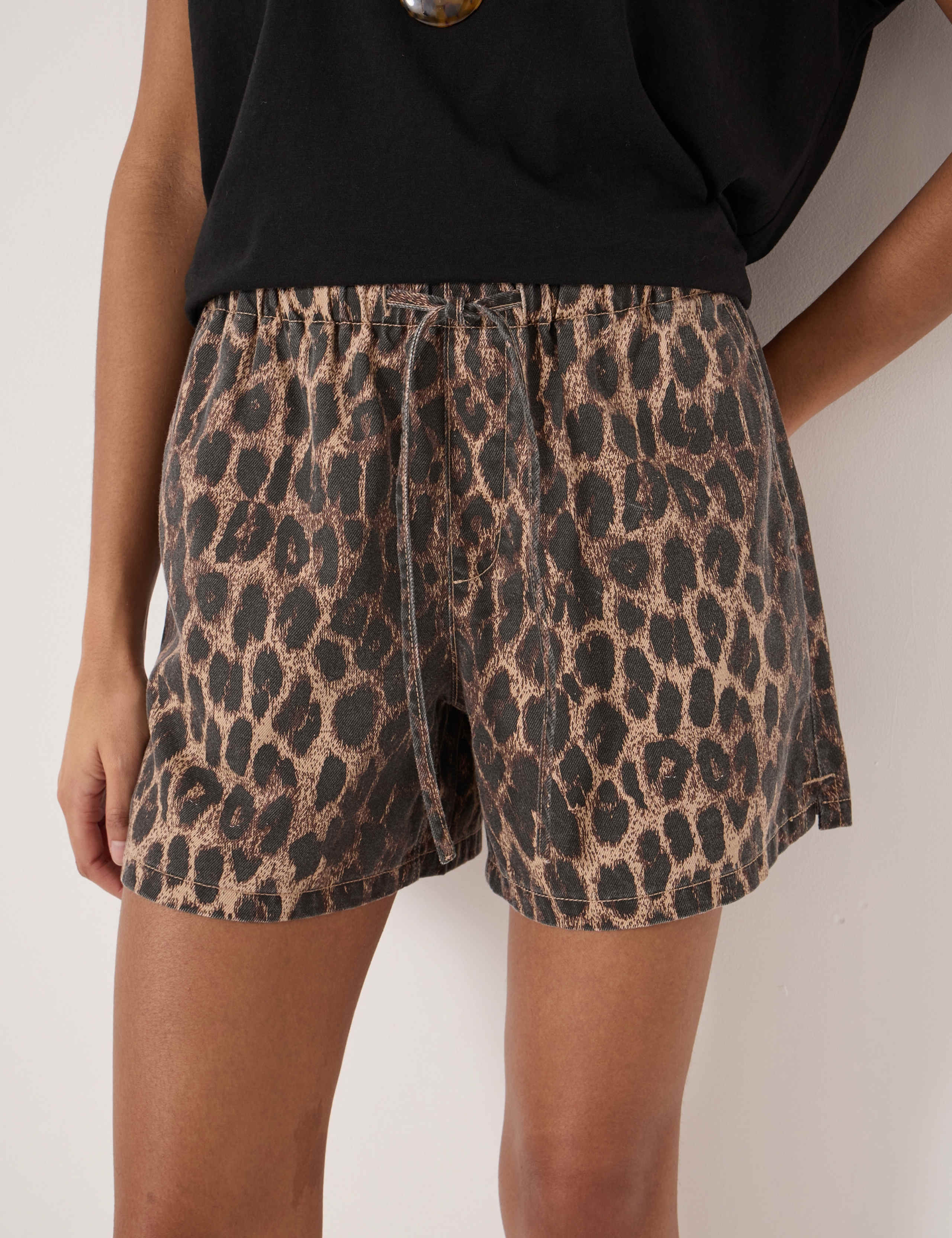 Cotton Blend Leopard Print Shorts 1 of 5