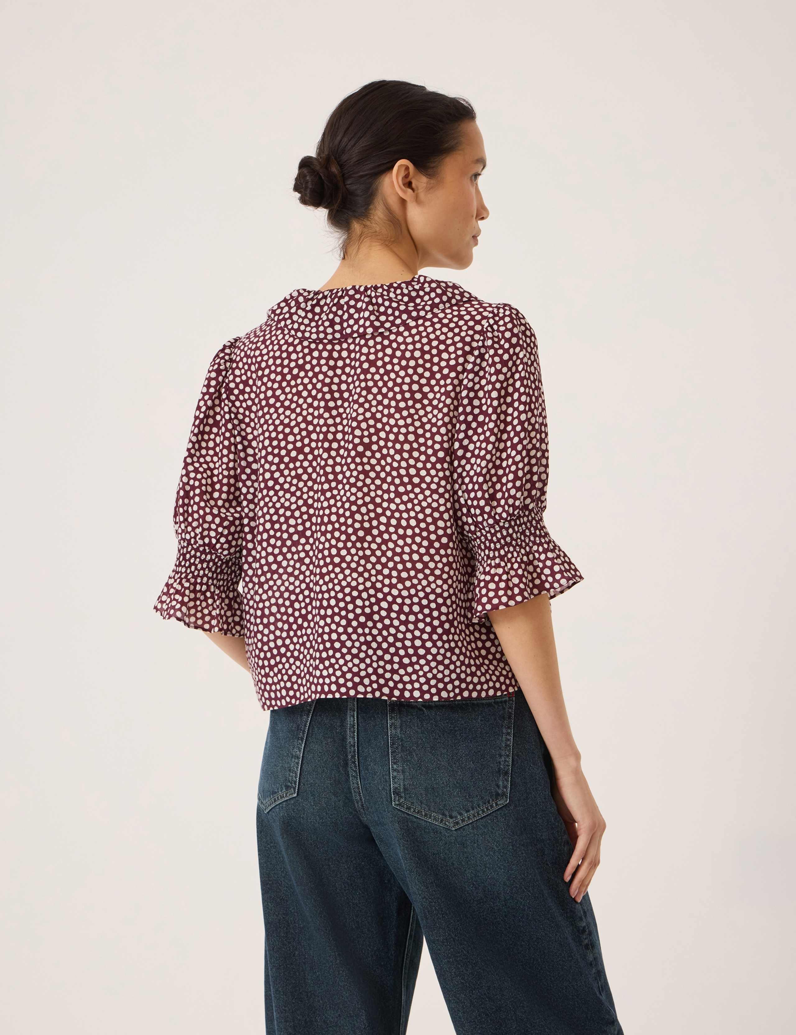 Spot Print V-Neck Relaxed Ruffle Blouse 3 of 5