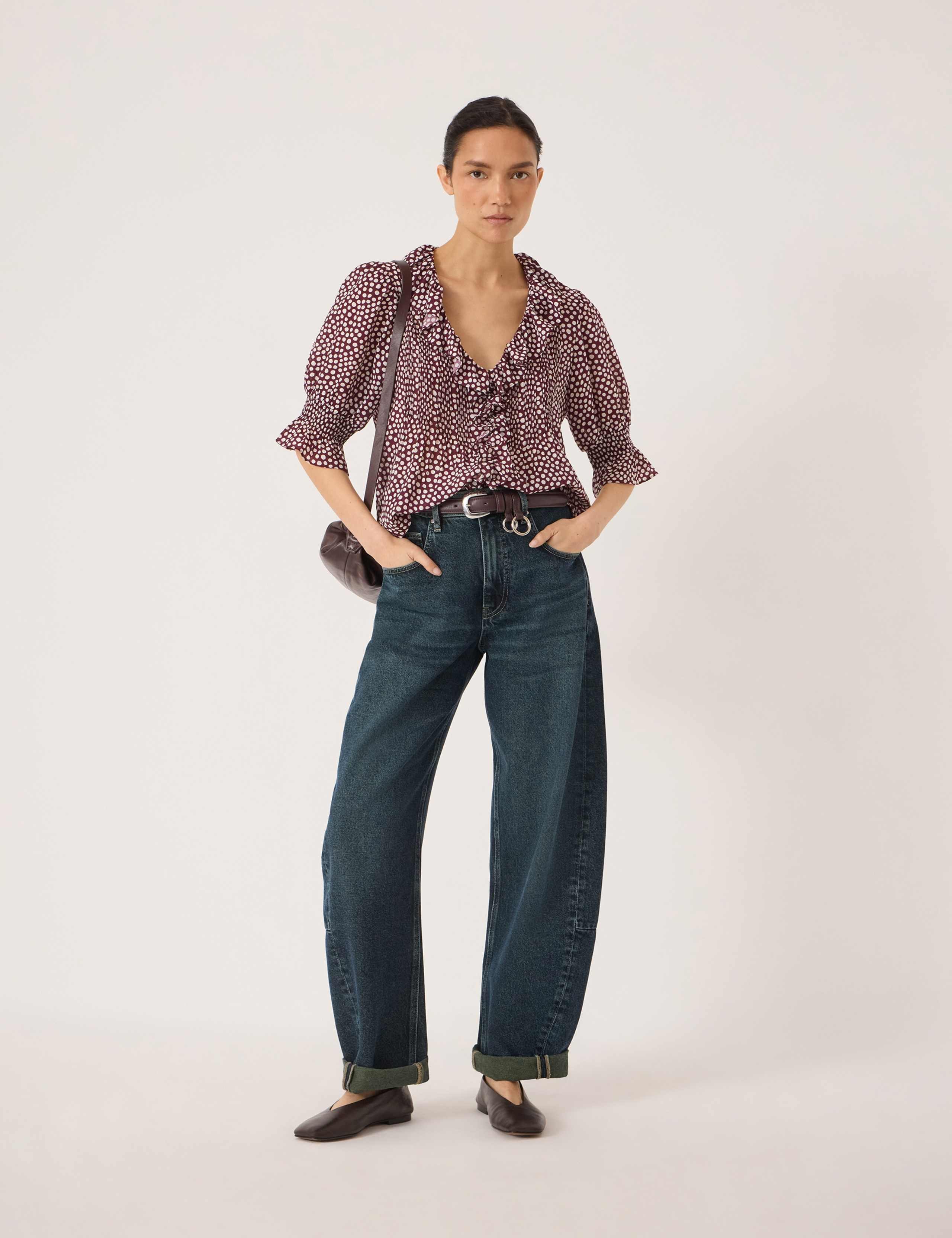Spot Print V-Neck Relaxed Ruffle Blouse 5 of 5