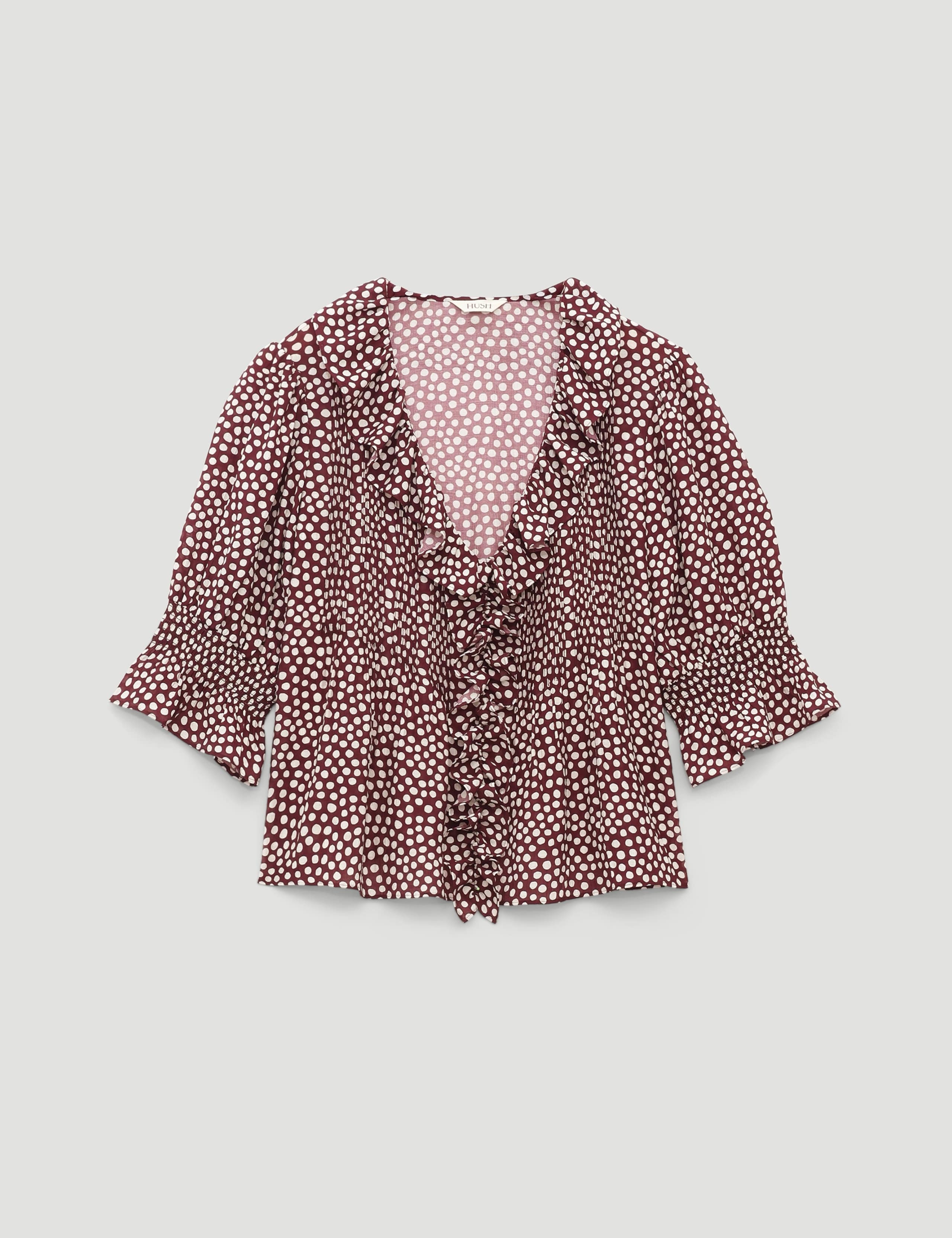 Spot Print V-Neck Relaxed Ruffle Blouse 2 of 5