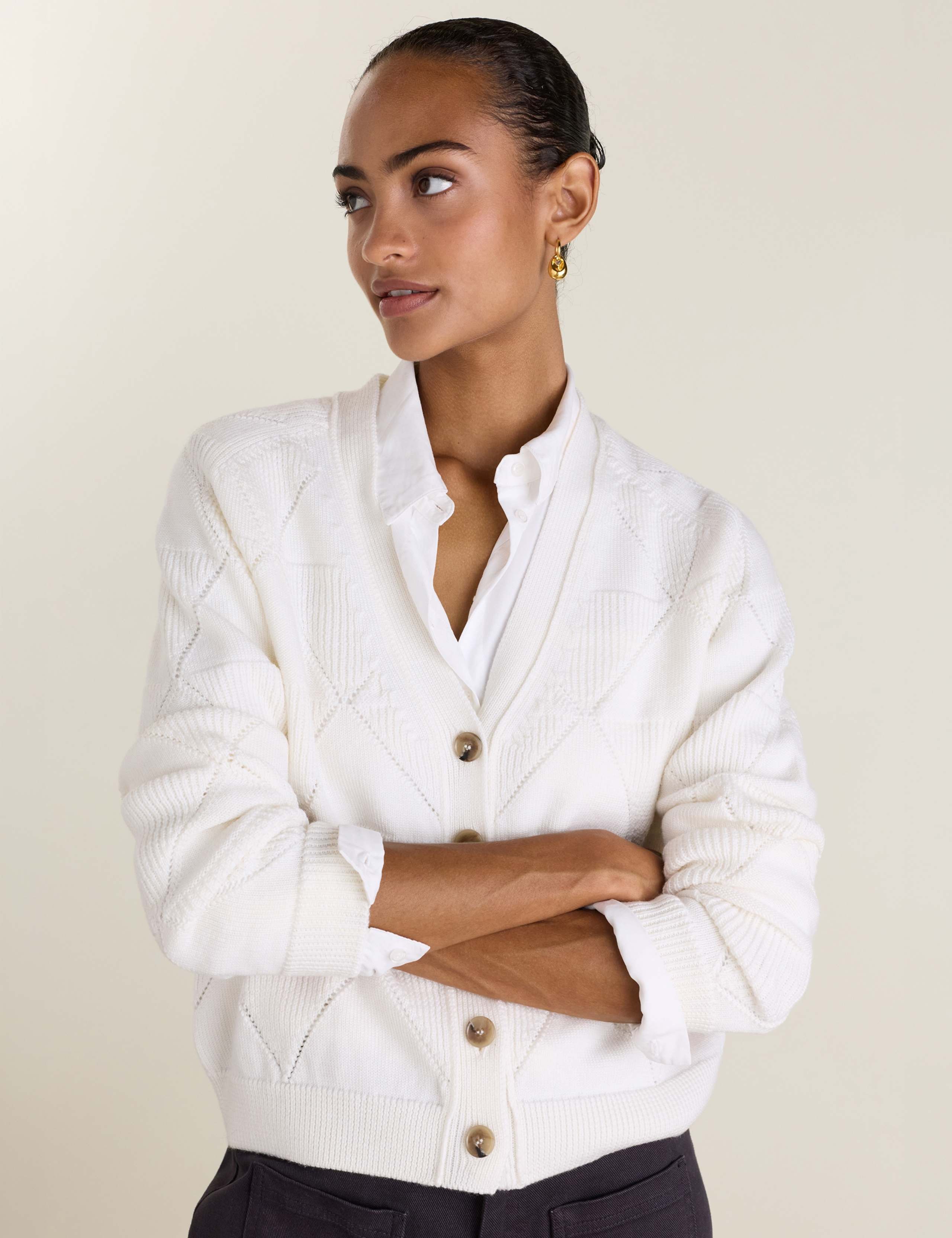 Pure Merino Wool Argyle V-Neck Cardigan 1 of 6
