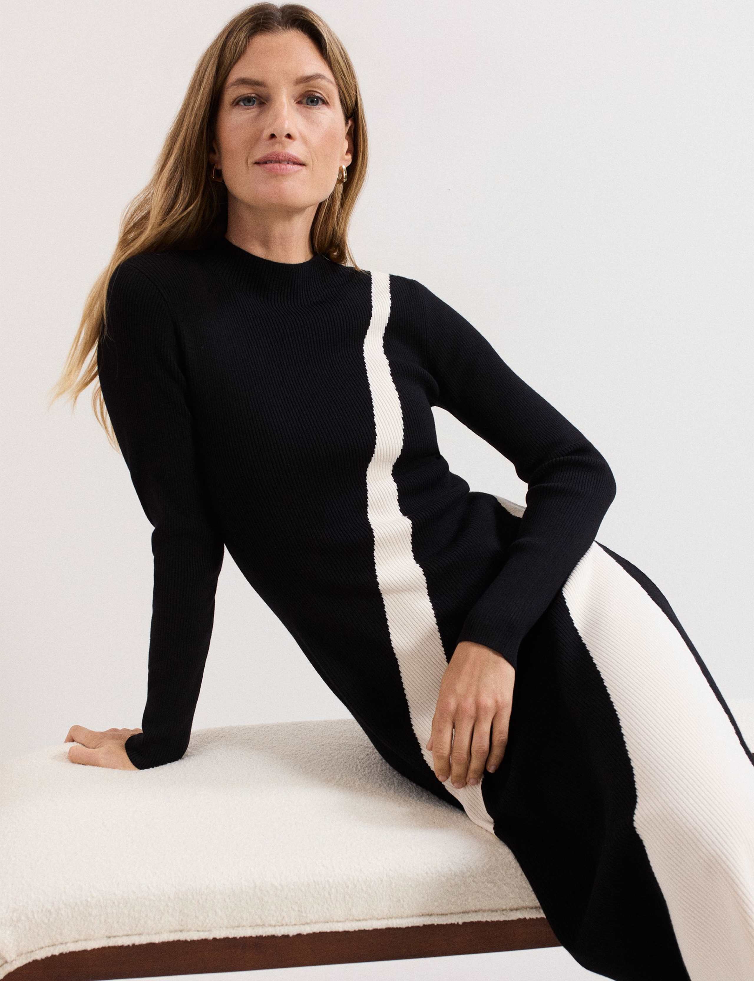 Colour Block High Neck Midi Jumper Dress 4 of 9