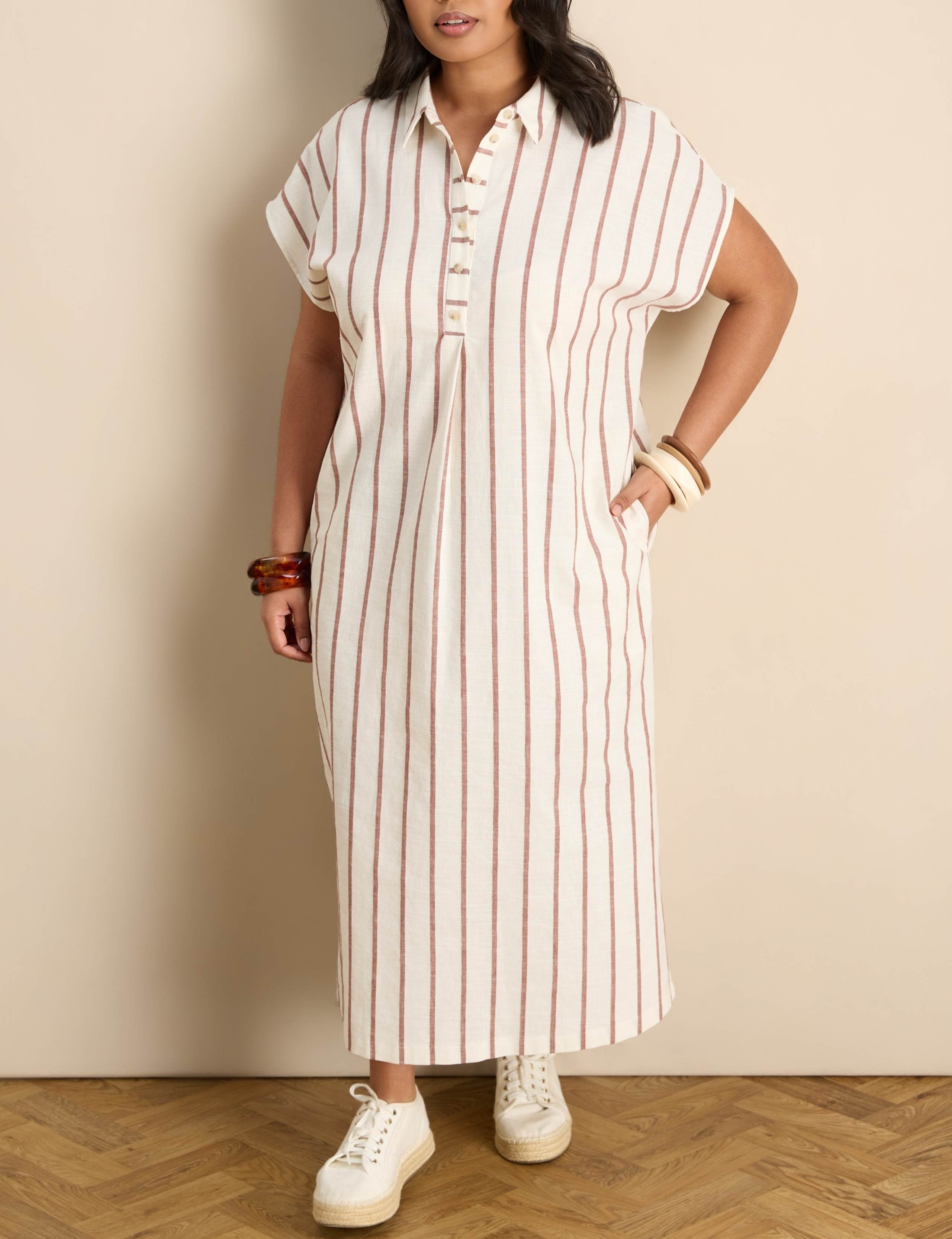 Striped Midaxi Shirt Dress with Linen 3 of 4