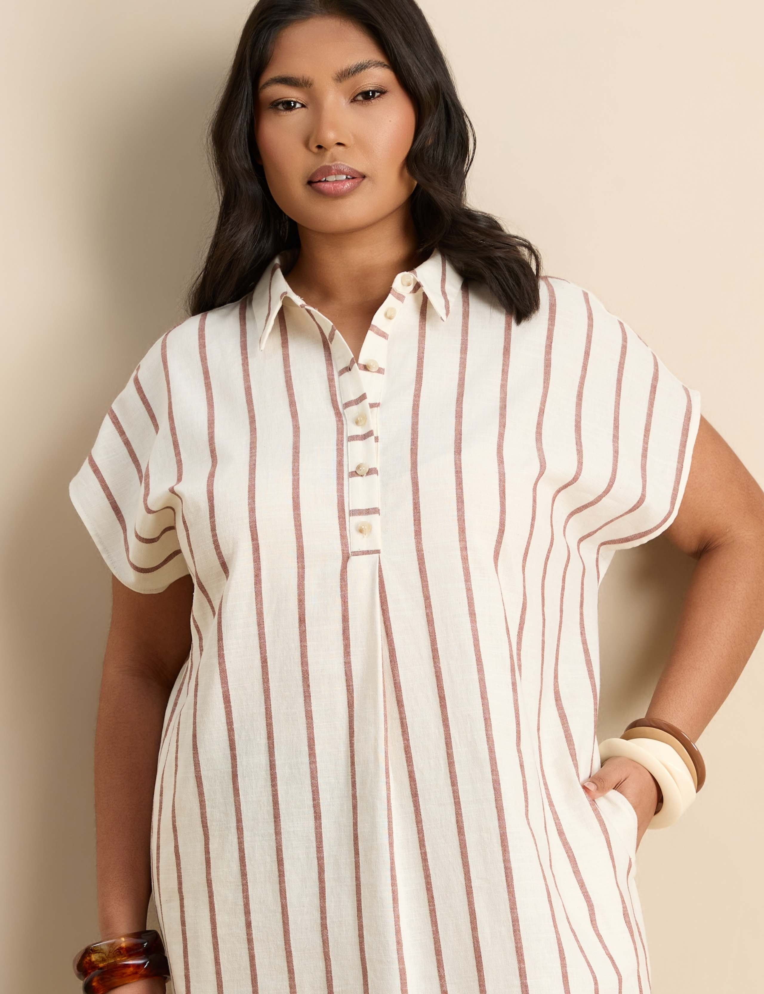 Striped Midaxi Shirt Dress with Linen 4 of 4