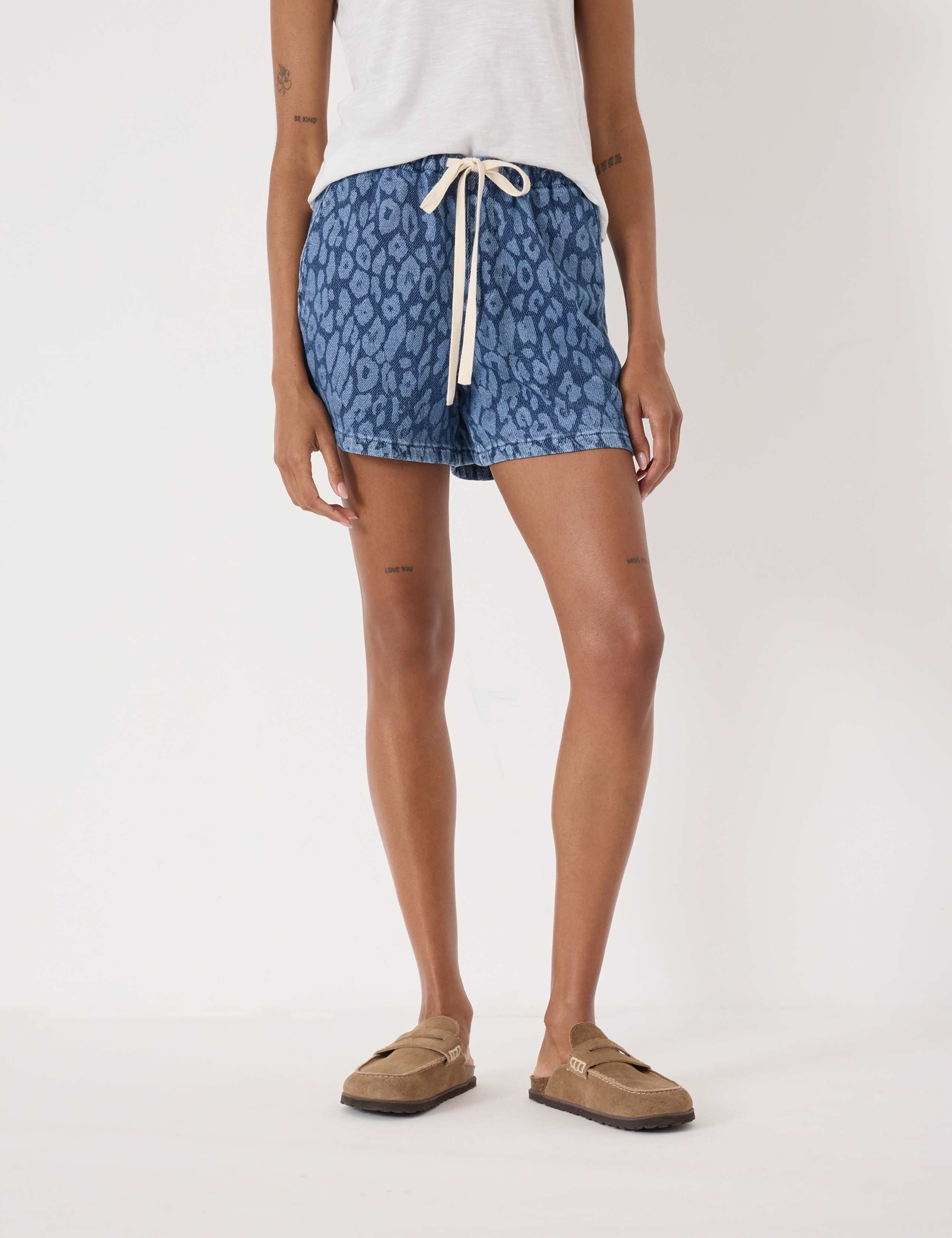 Denim Leopard Print Shorts 3 of 5