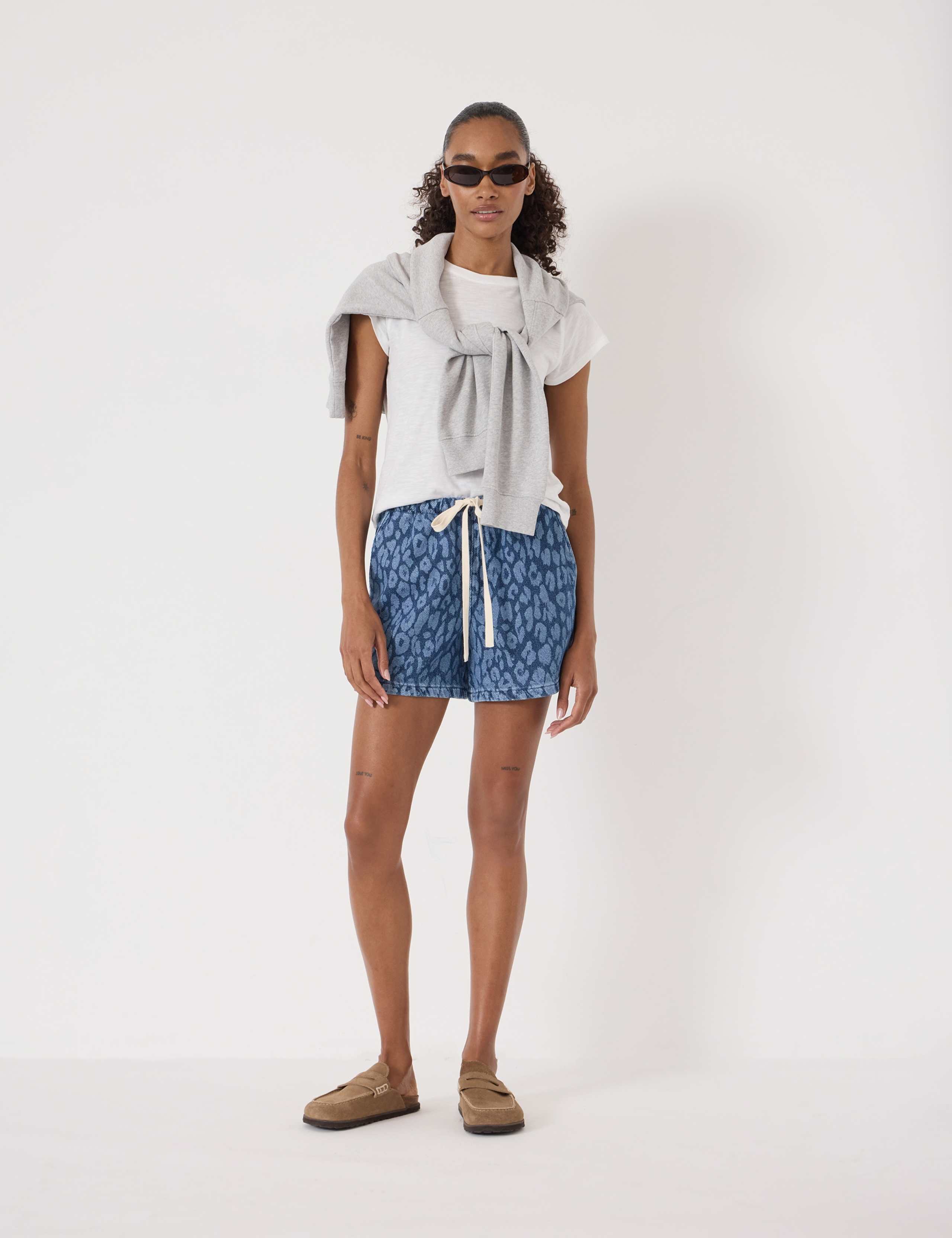Denim Leopard Print Shorts 4 of 5