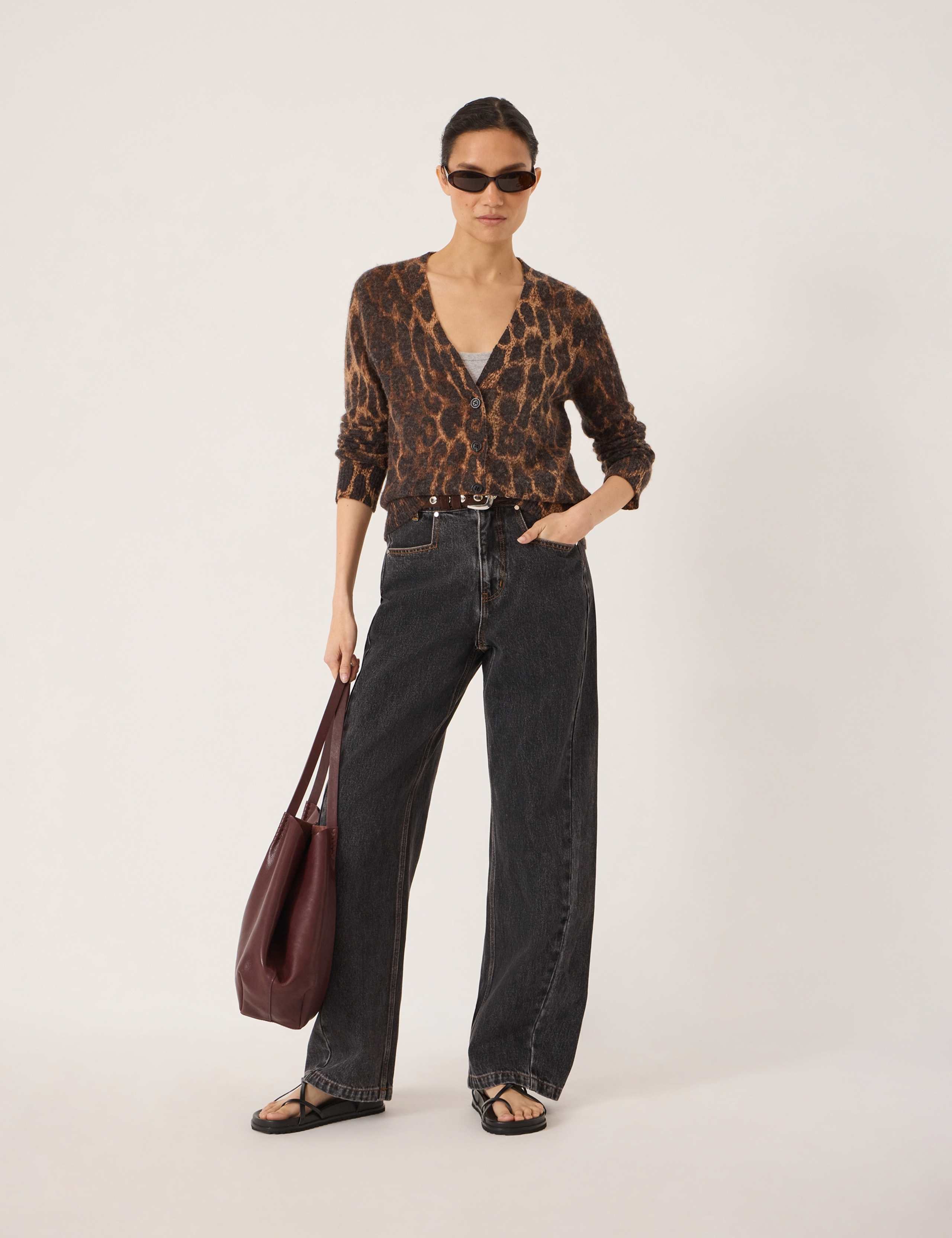 Alpaca Blend Animal Print V-Neck Cardigan 3 of 6
