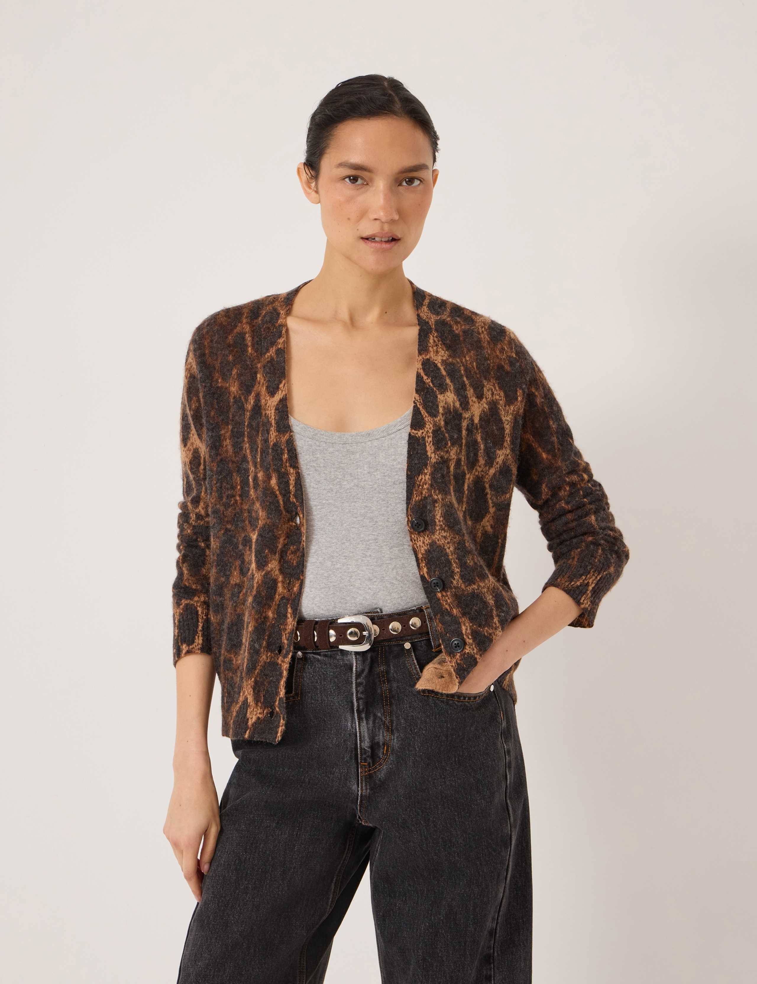 Alpaca Blend Animal Print V-Neck Cardigan 5 of 6