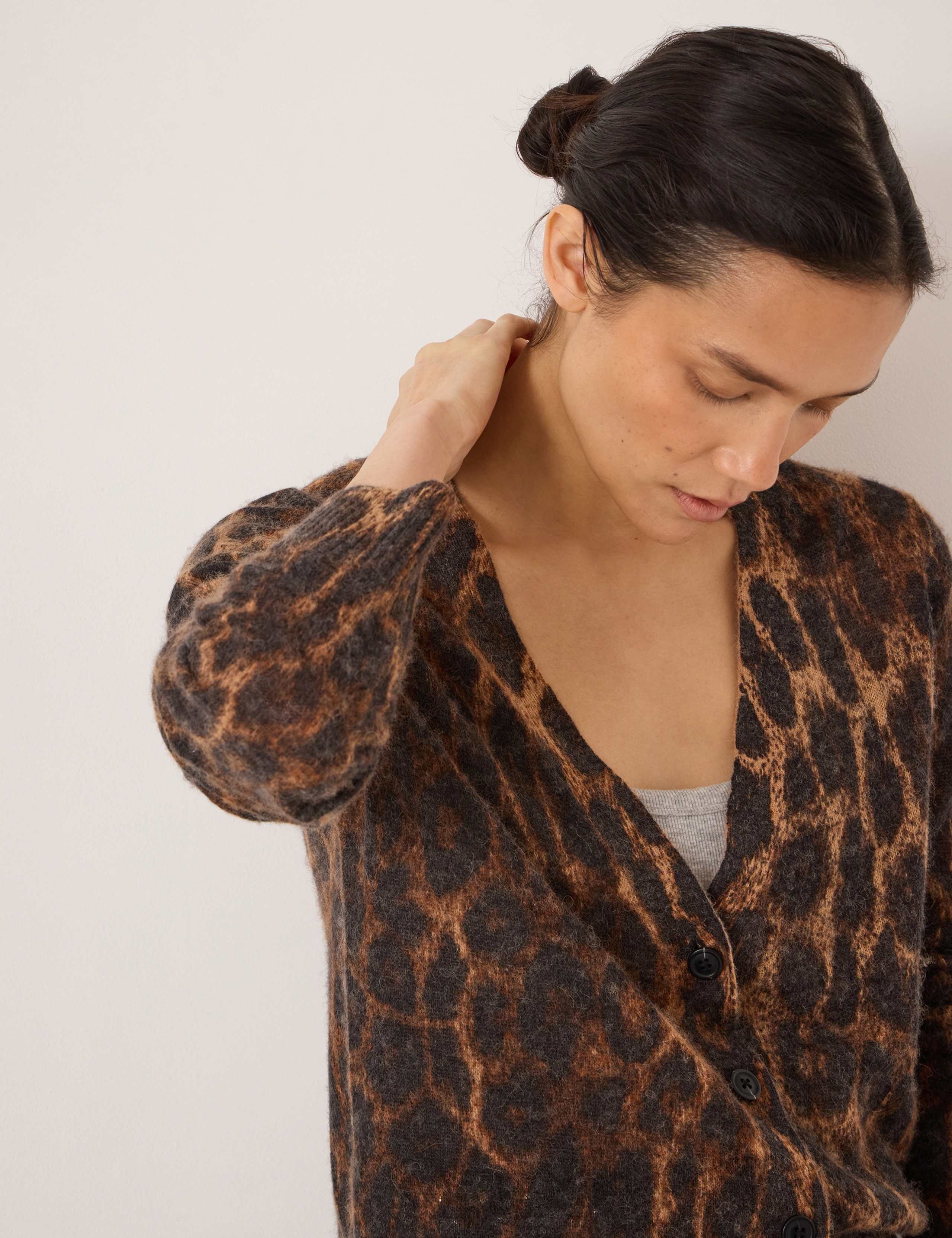 Alpaca Blend Animal Print V-Neck Cardigan 6 of 6