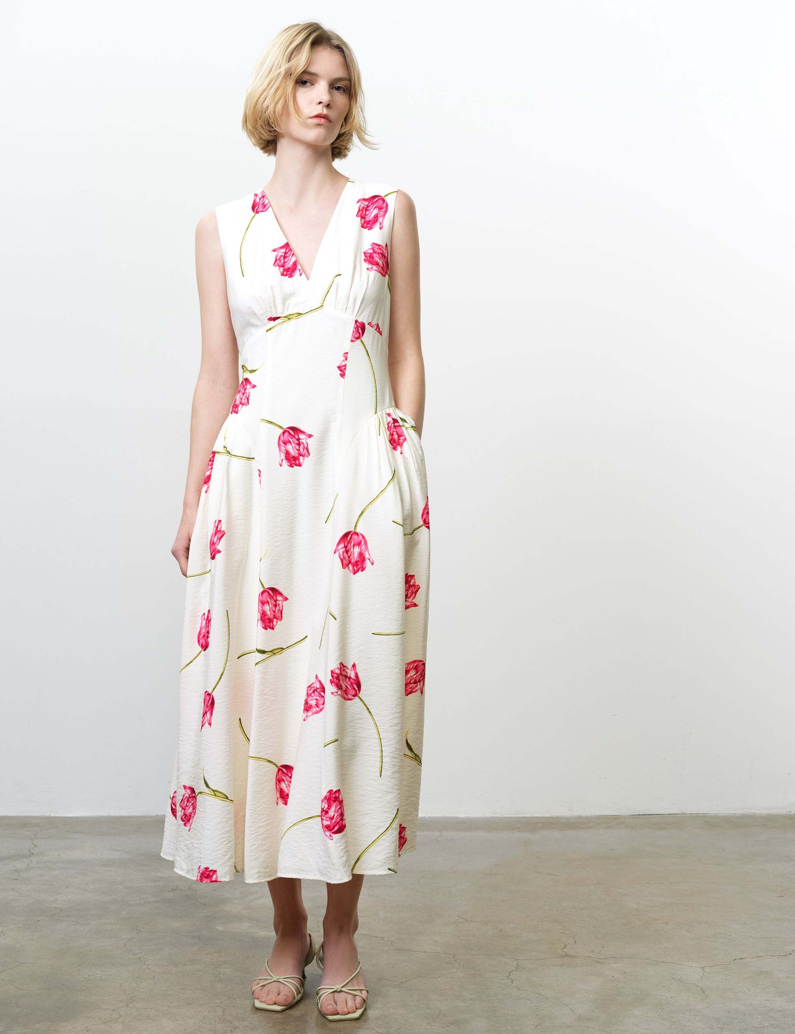 Floral V-Neck Midi Skater Dress 1 of 6