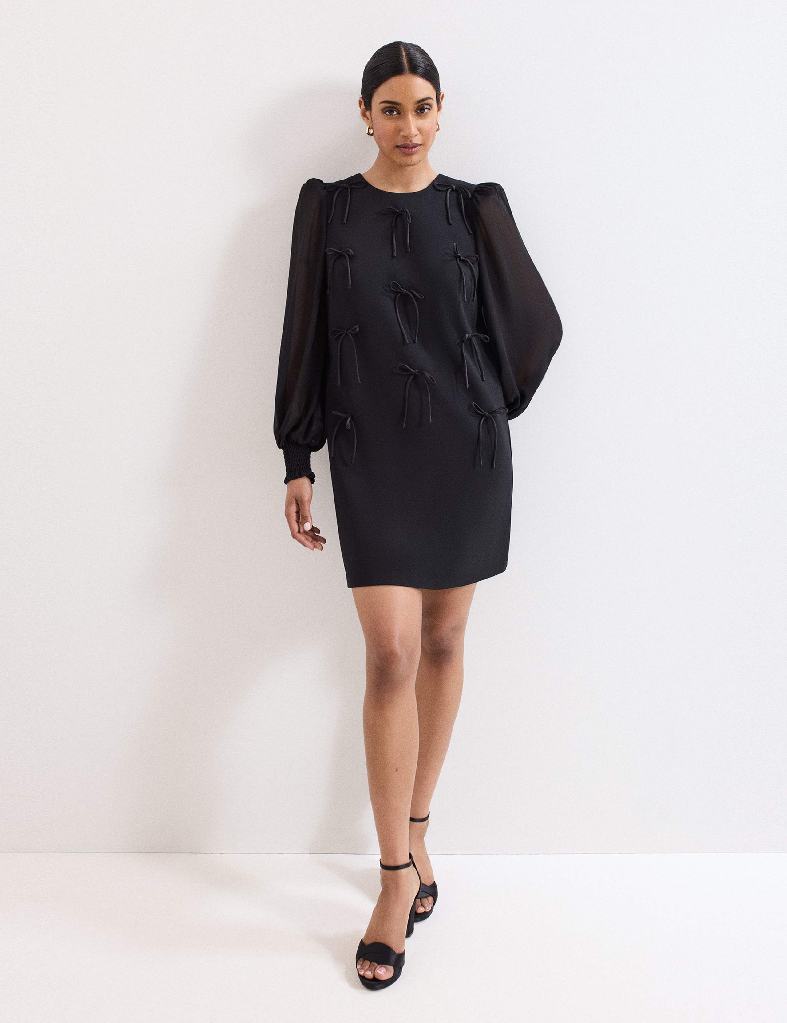 Bow Embellished Mini Shift Dress 3 of 9