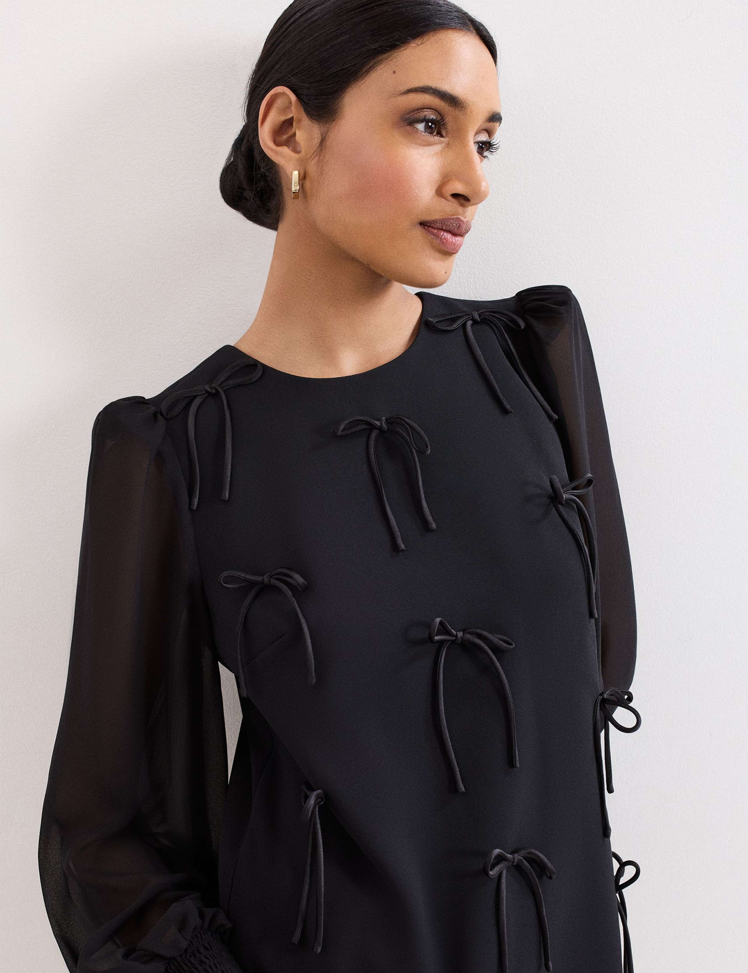Bow Embellished Mini Shift Dress 6 of 9