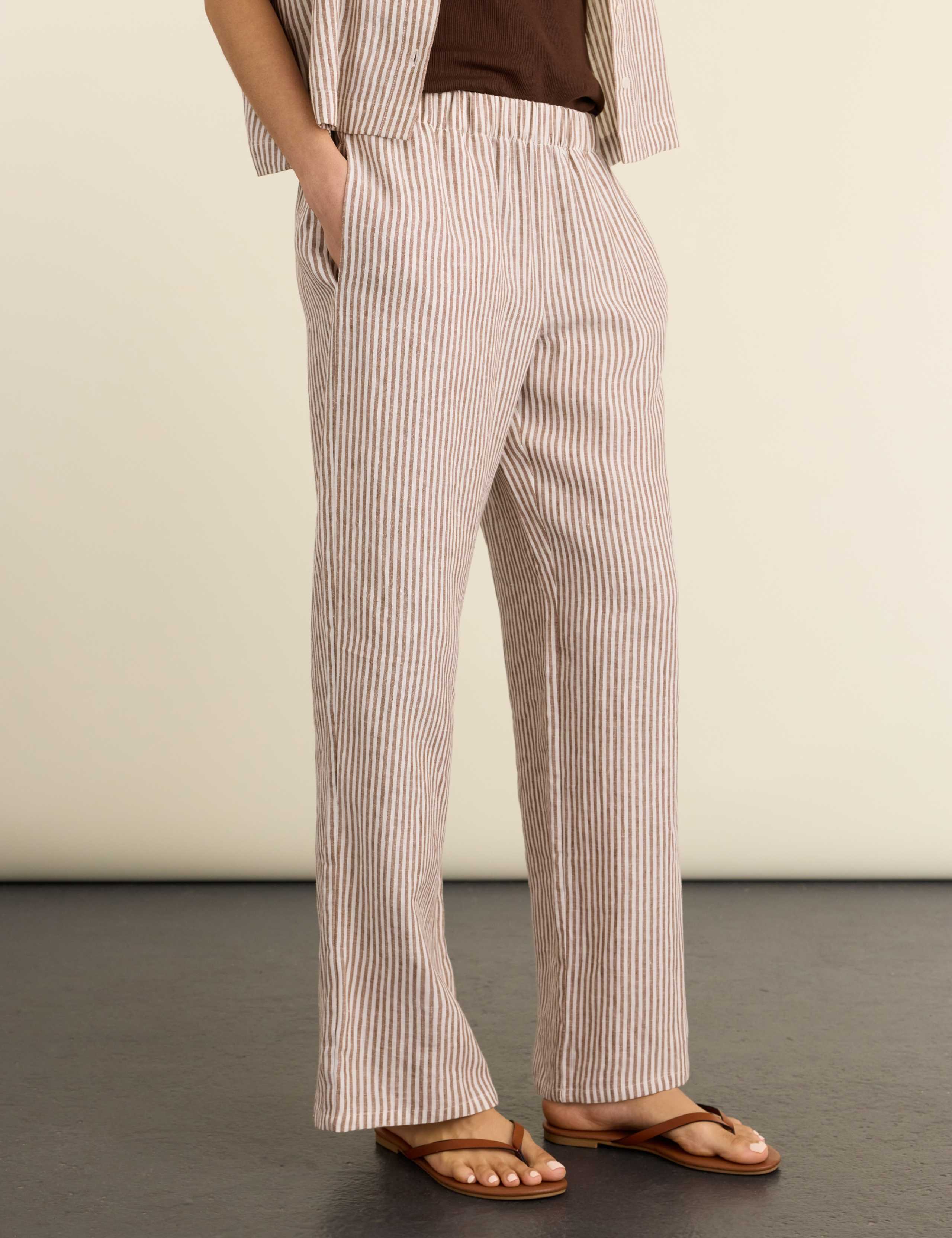 Pure Linen Striped Wide Leg Trousers 1 of 4