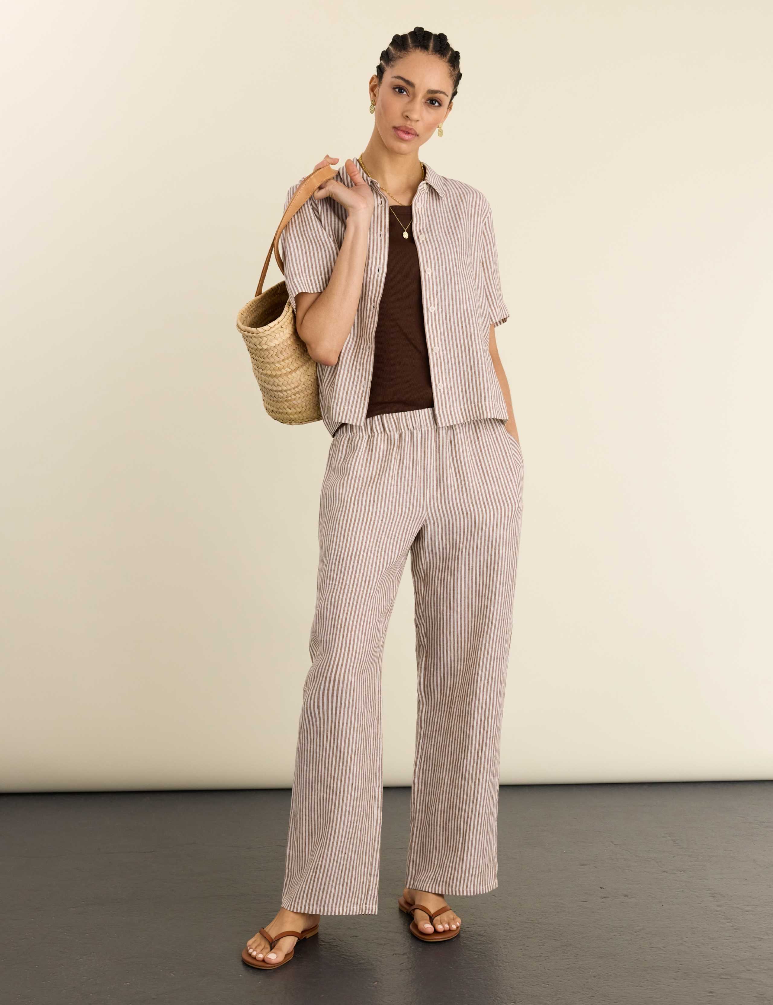 Pure Linen Striped Wide Leg Trousers 3 of 4