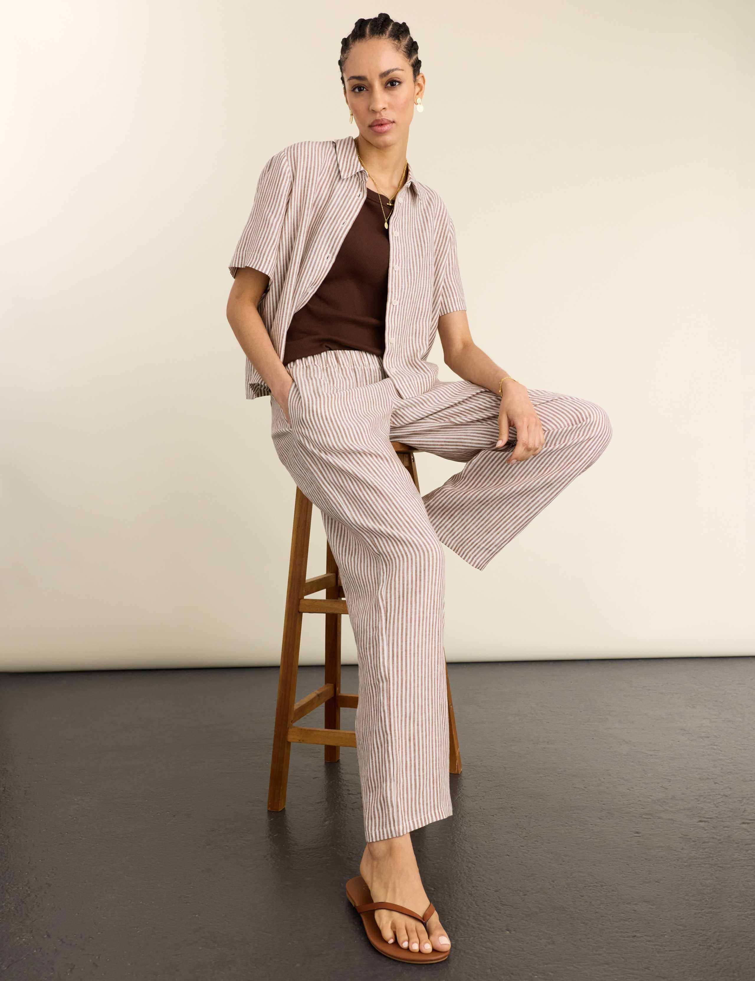 Pure Linen Striped Wide Leg Trousers 4 of 4