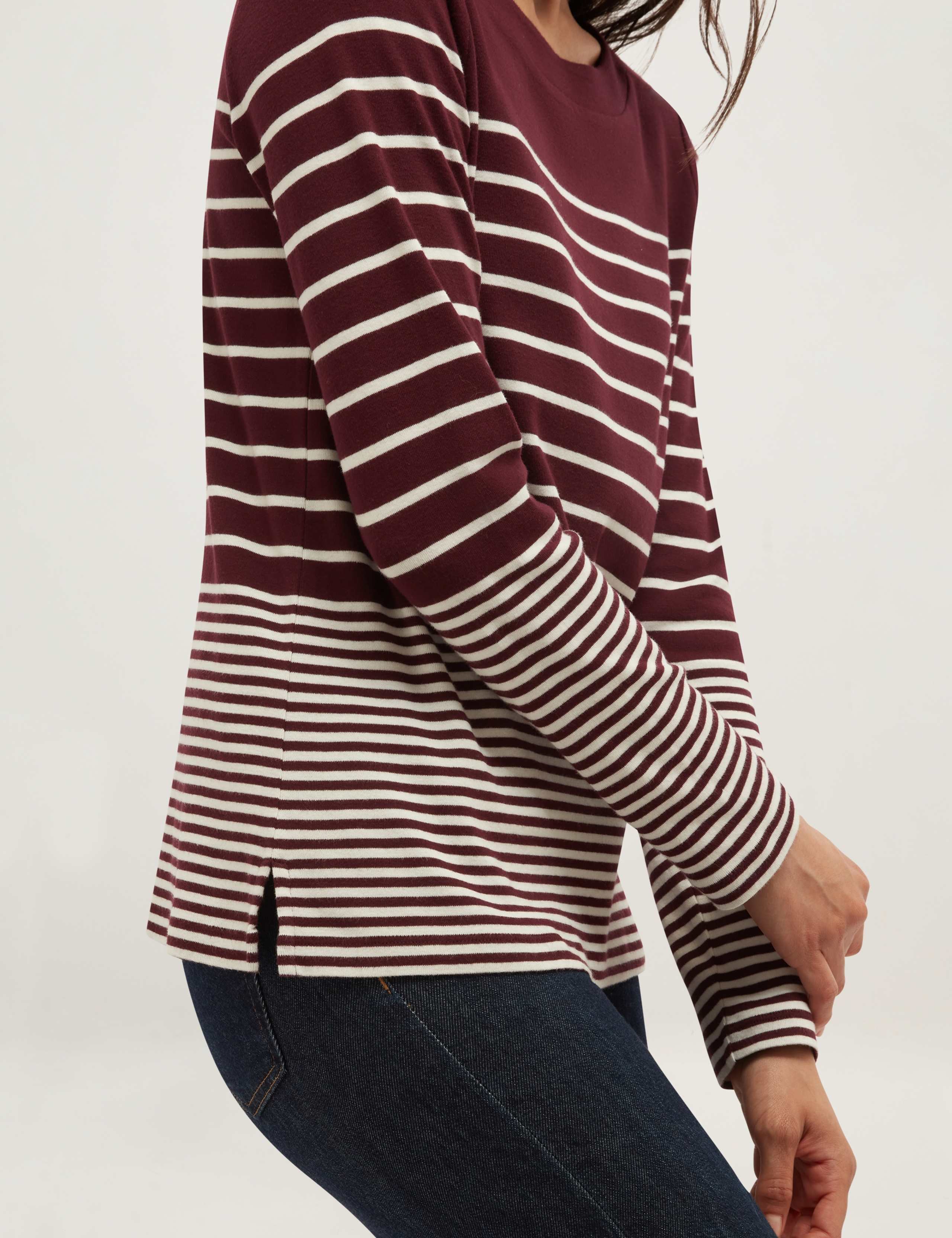 Pure Cotton Striped Slash Neck Relaxed Top 3 of 6