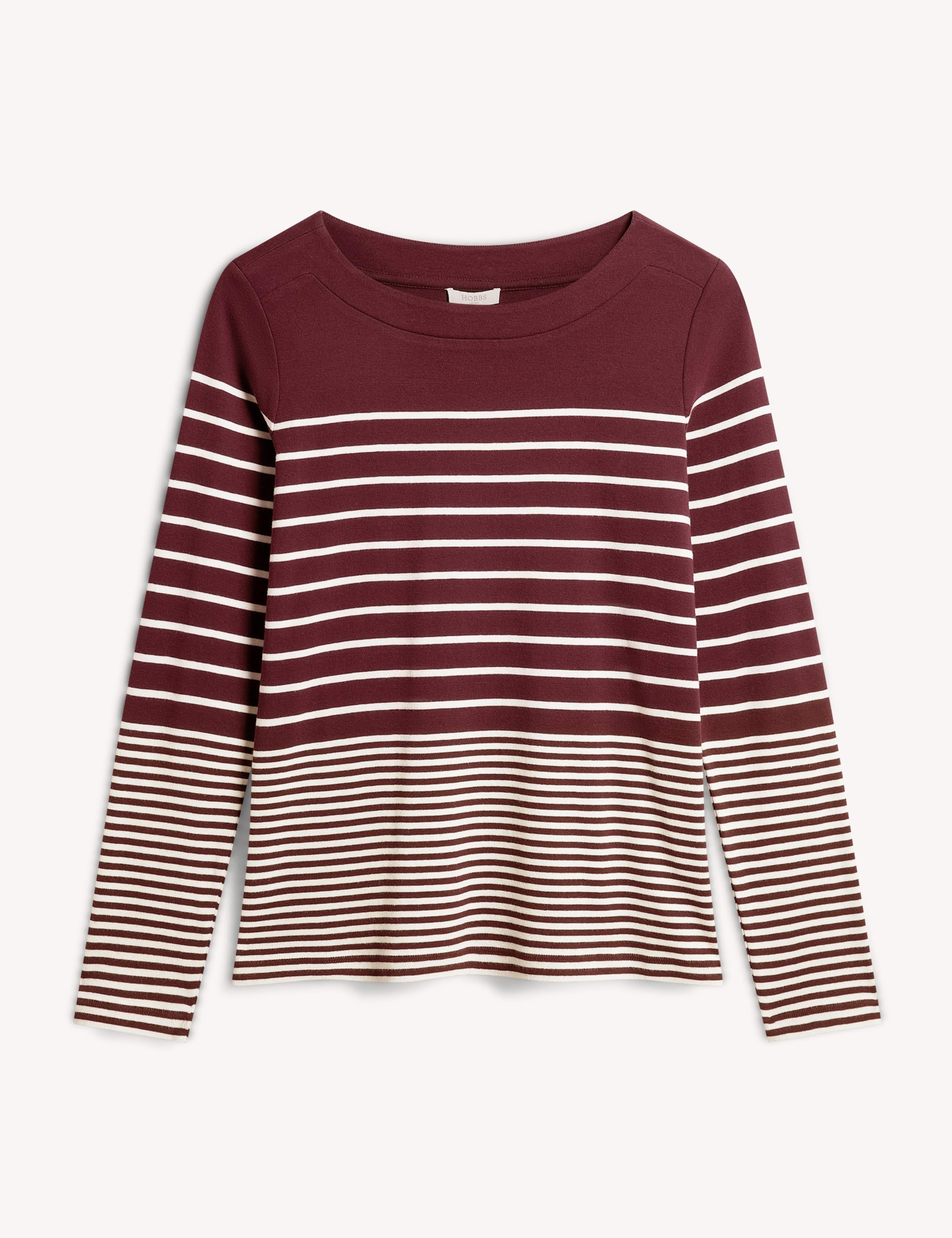 Pure Cotton Striped Slash Neck Relaxed Top 2 of 6
