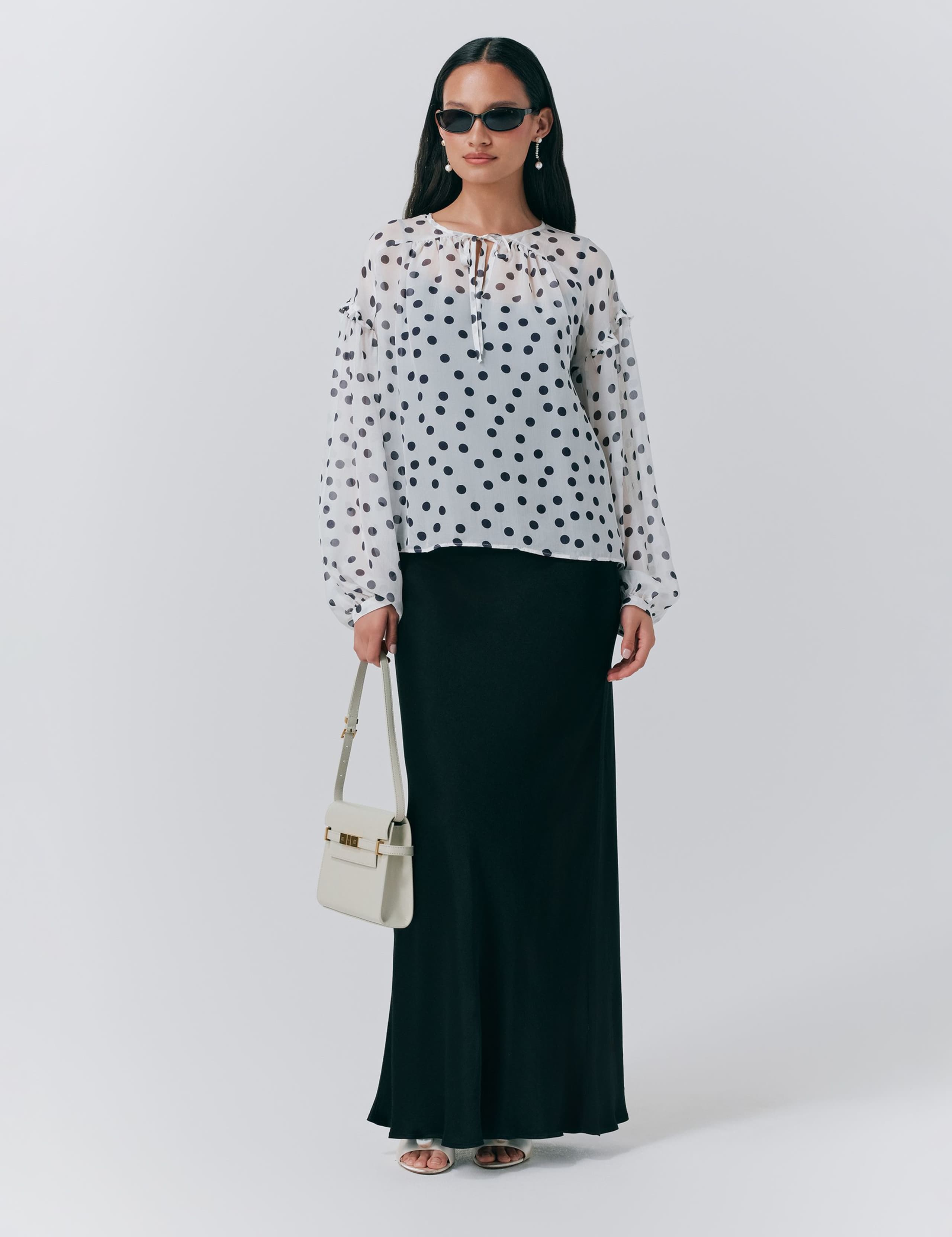 Pure Silk Polka Dot Tie Neck Blouse 2 of 5