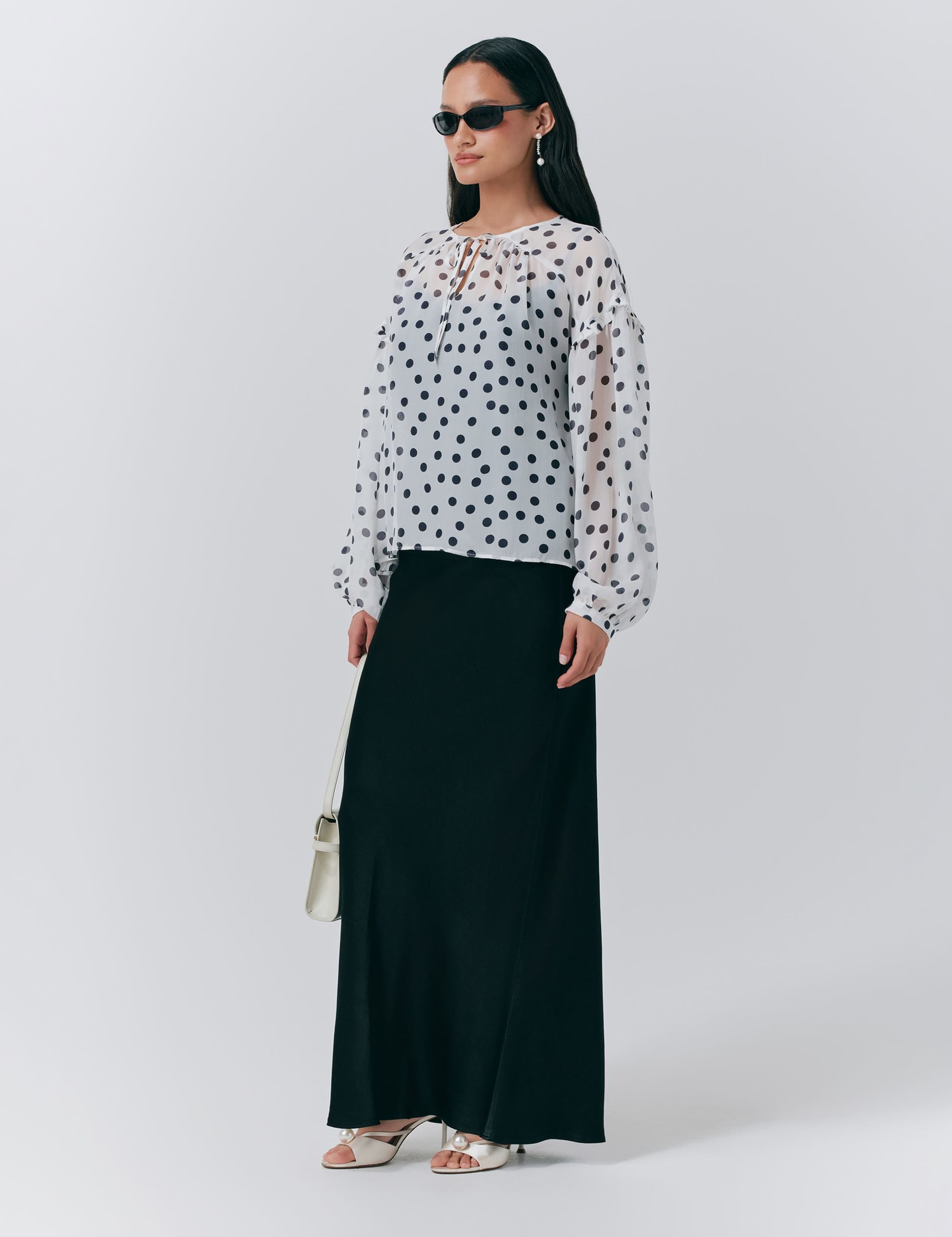 Pure Silk Polka Dot Tie Neck Blouse 3 of 5