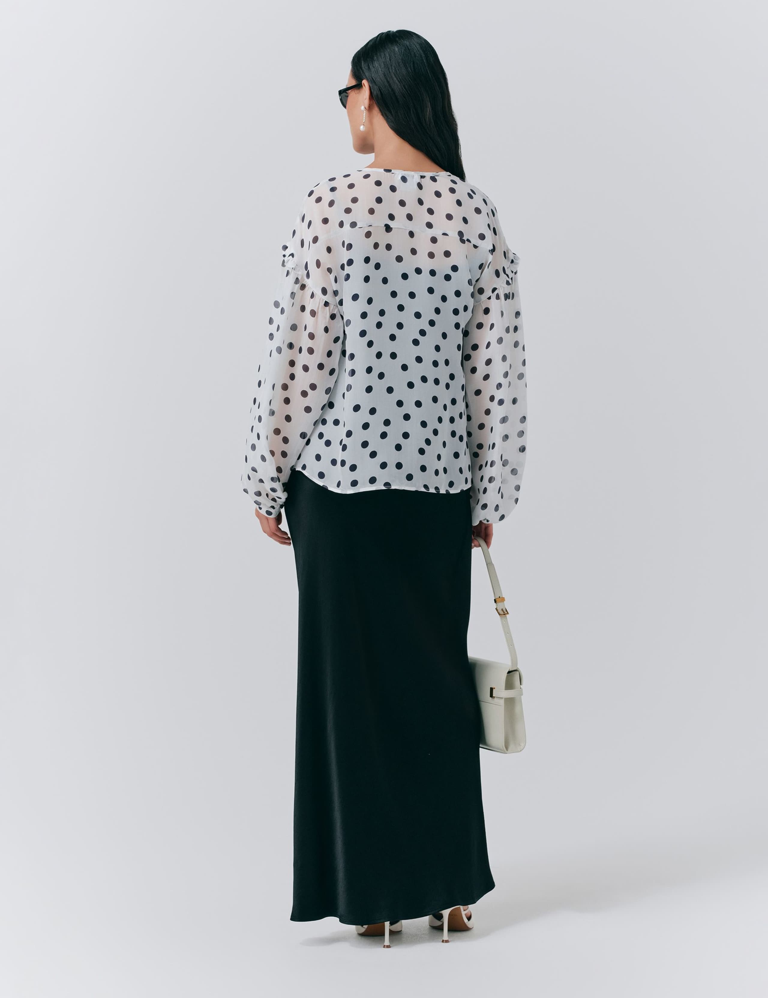 Pure Silk Polka Dot Tie Neck Blouse 4 of 5
