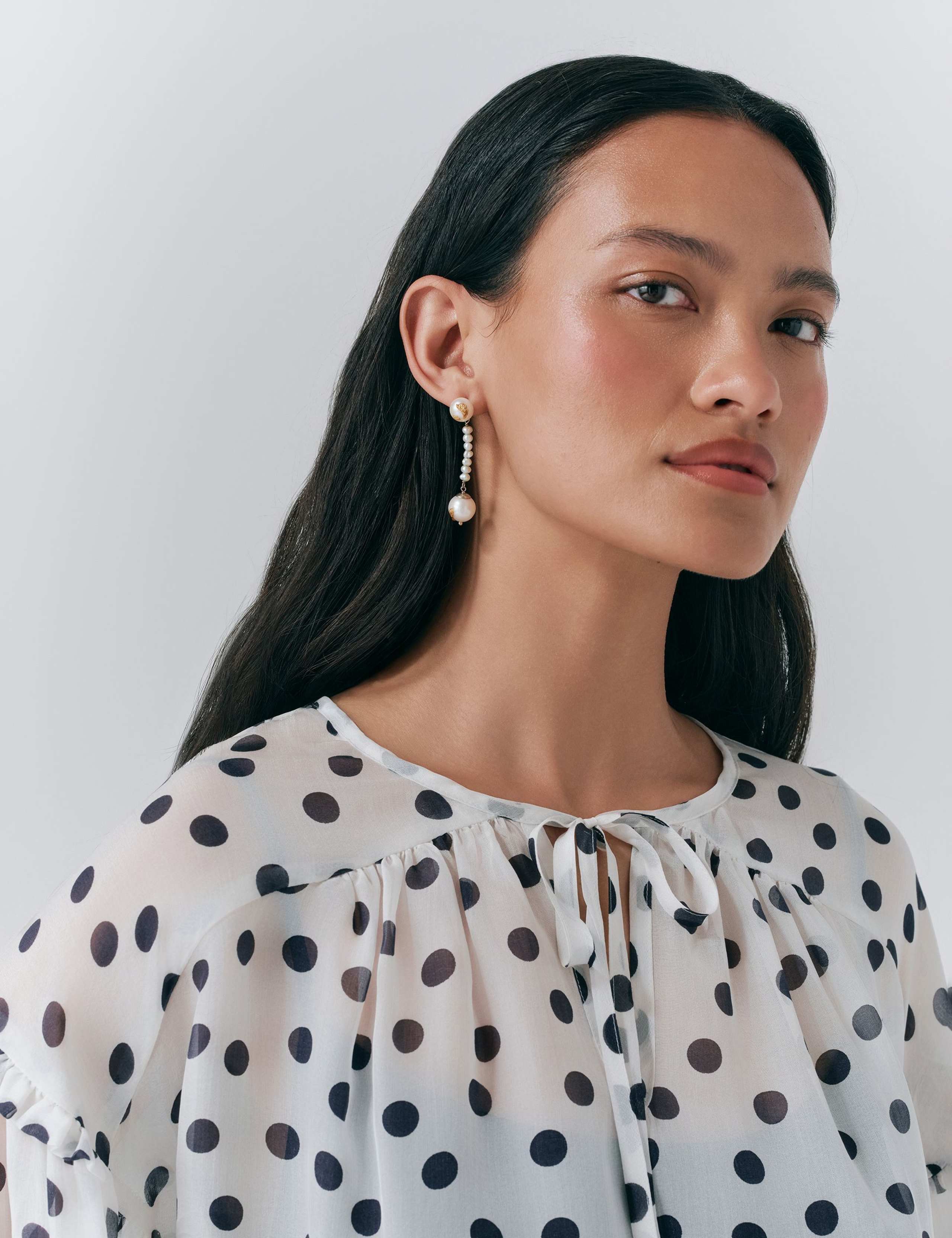 Pure Silk Polka Dot Tie Neck Blouse 5 of 5