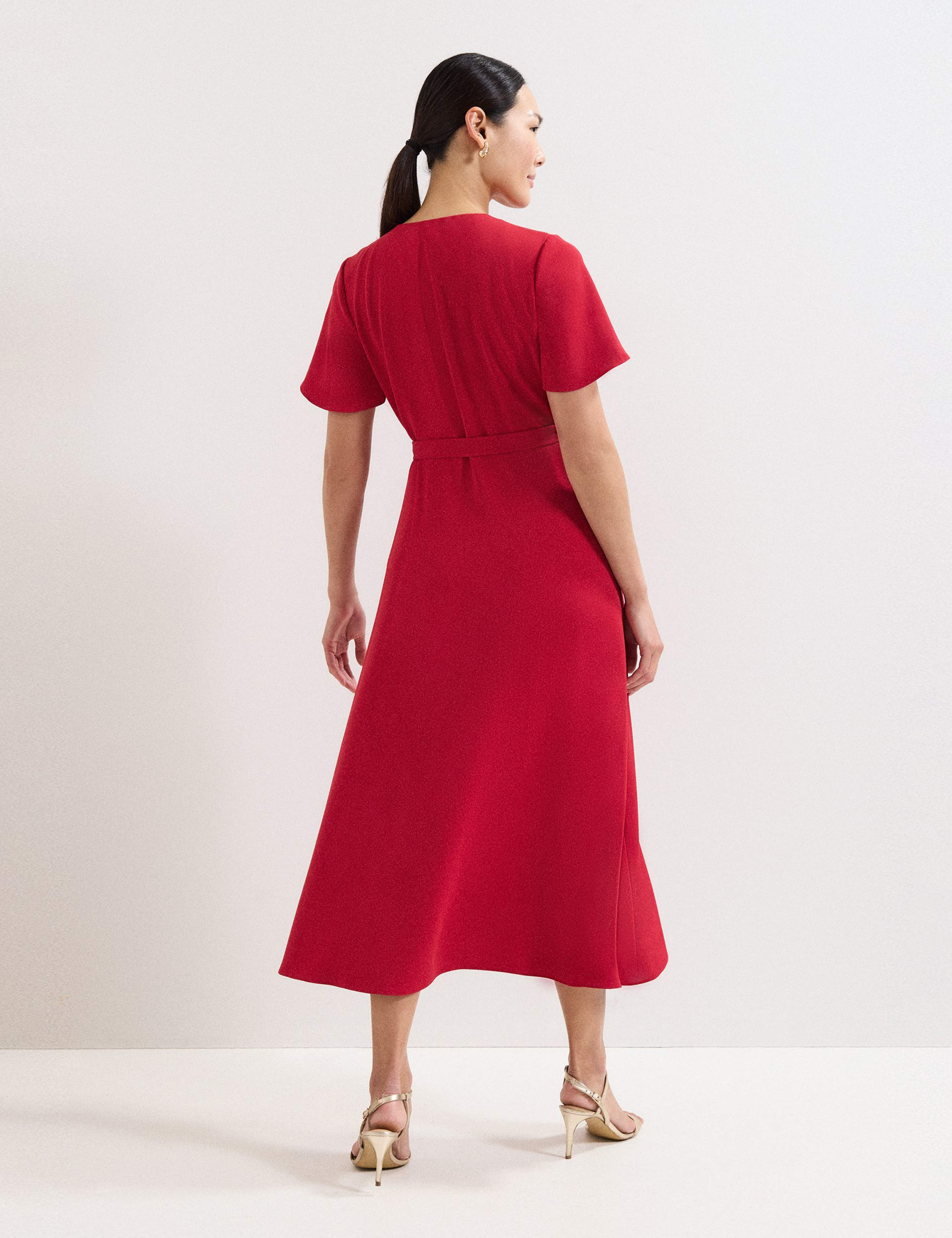 V-Neck Angel Sleeve Midi Wrap Dress 3 of 7