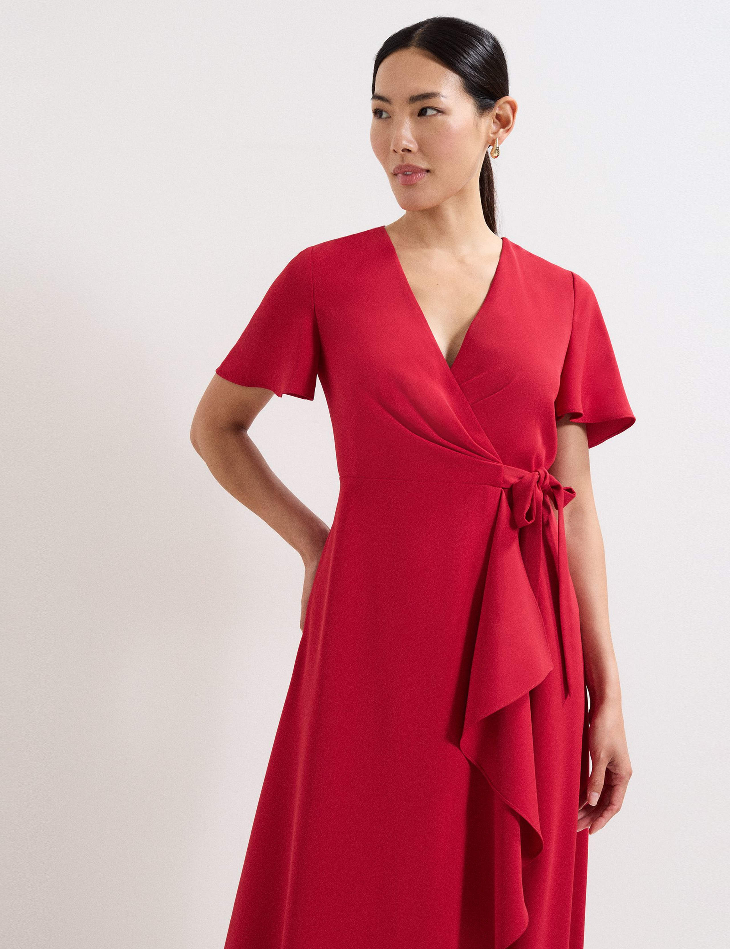 V-Neck Angel Sleeve Midi Wrap Dress 5 of 7