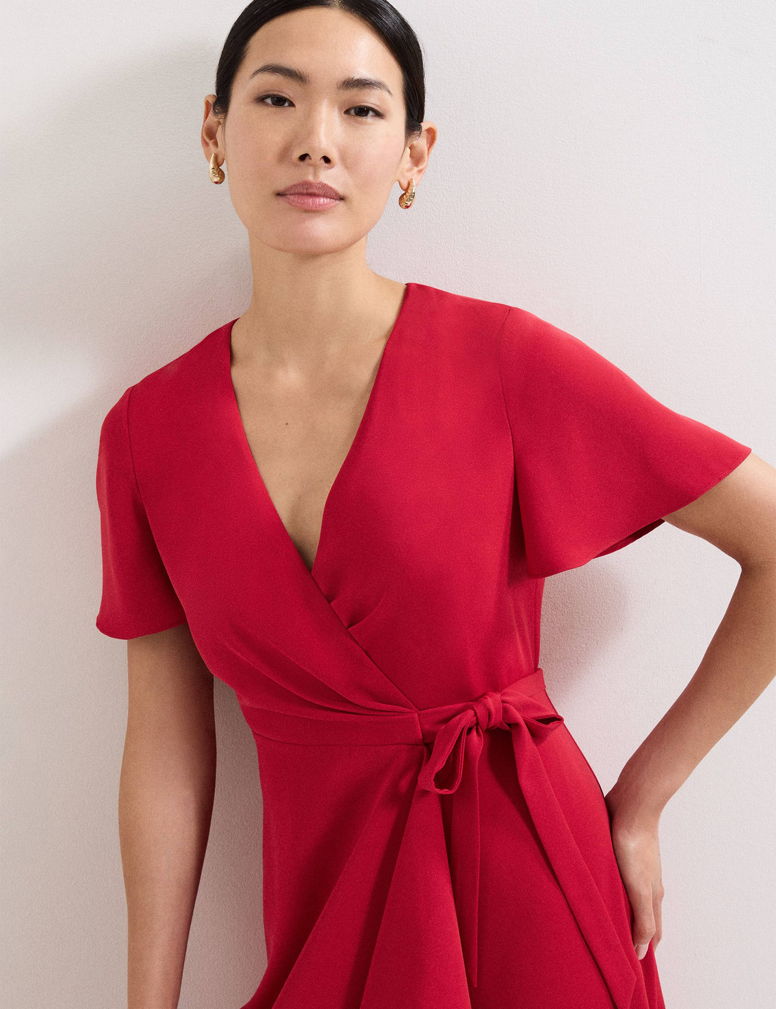 V-Neck Angel Sleeve Midi Wrap Dress 6 of 7