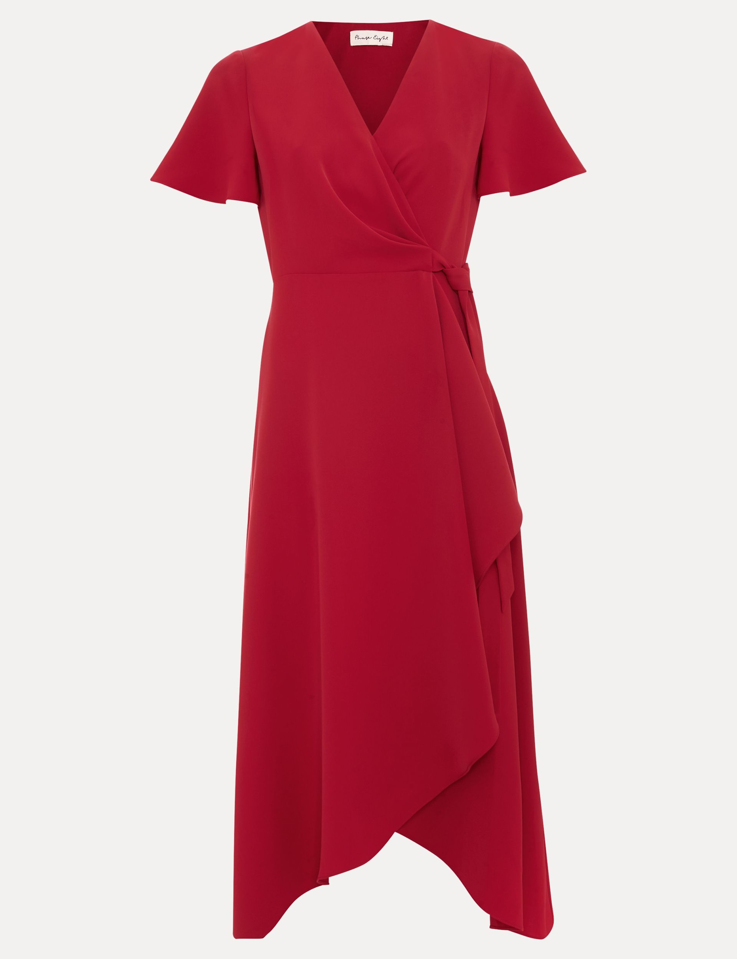 V-Neck Angel Sleeve Midi Wrap Dress 2 of 7