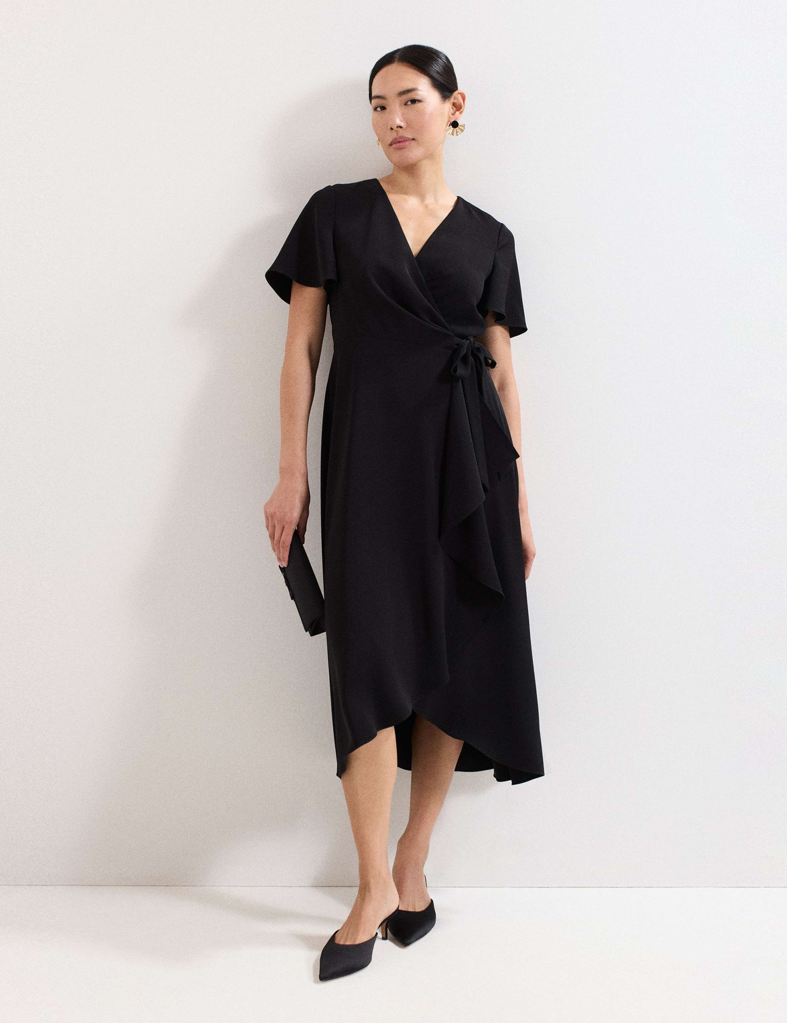 V-Neck Angel Sleeve Midi Wrap Dress 1 of 7
