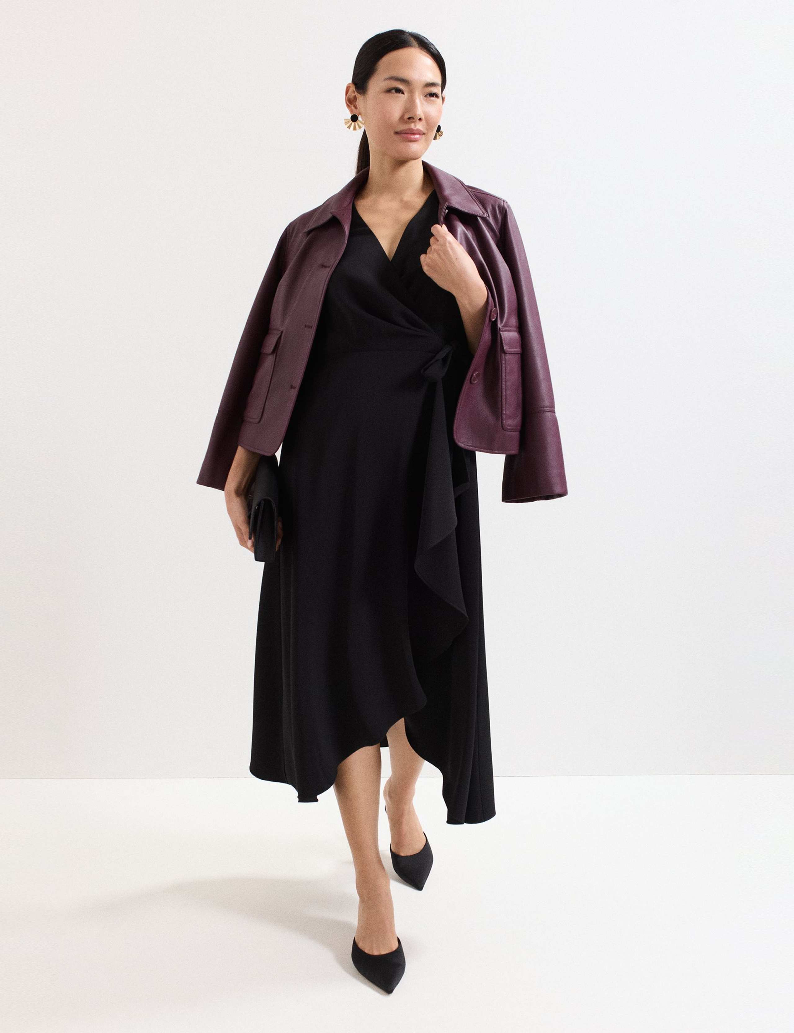 V-Neck Angel Sleeve Midi Wrap Dress 3 of 7