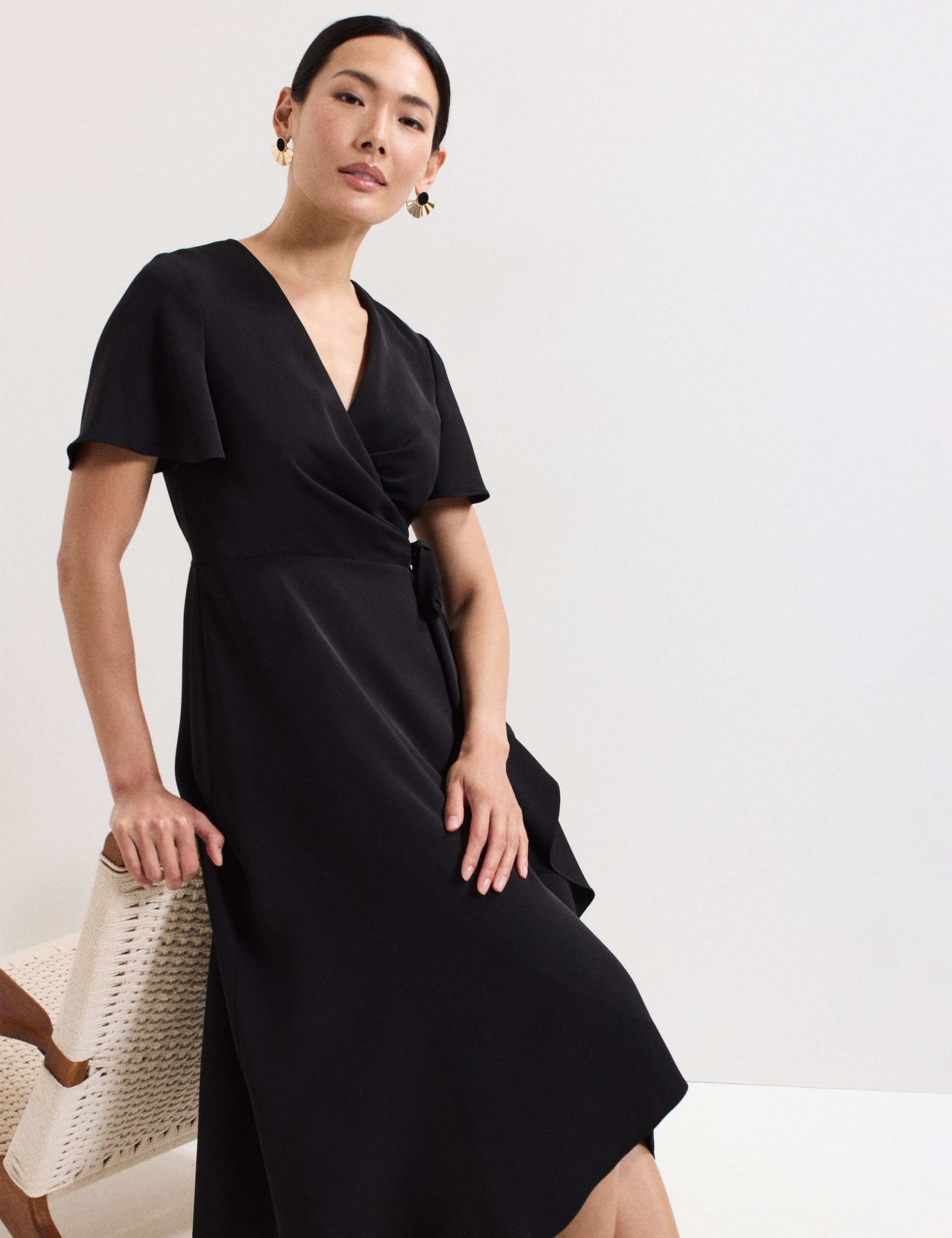 V-Neck Angel Sleeve Midi Wrap Dress 5 of 7