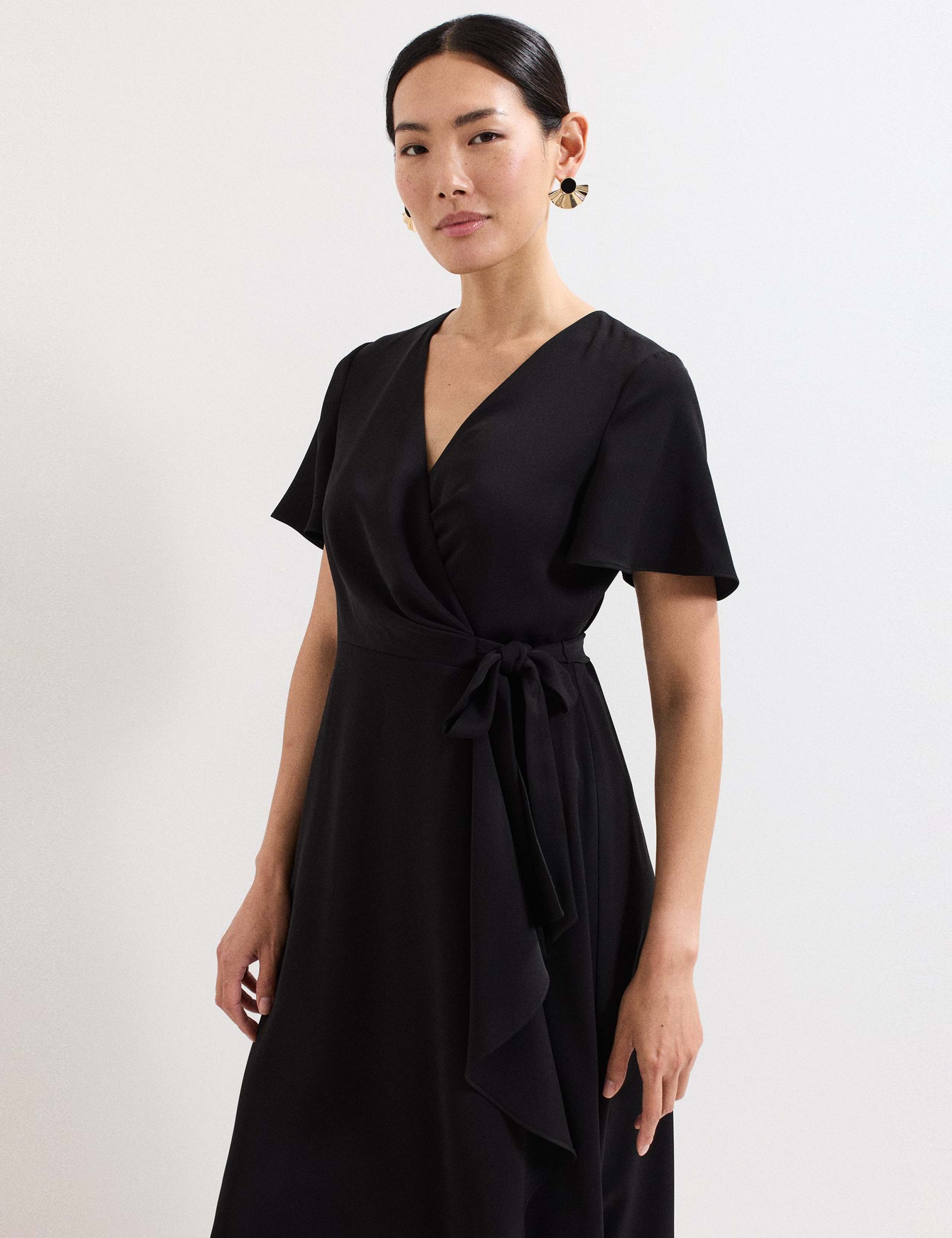 V-Neck Angel Sleeve Midi Wrap Dress 6 of 7
