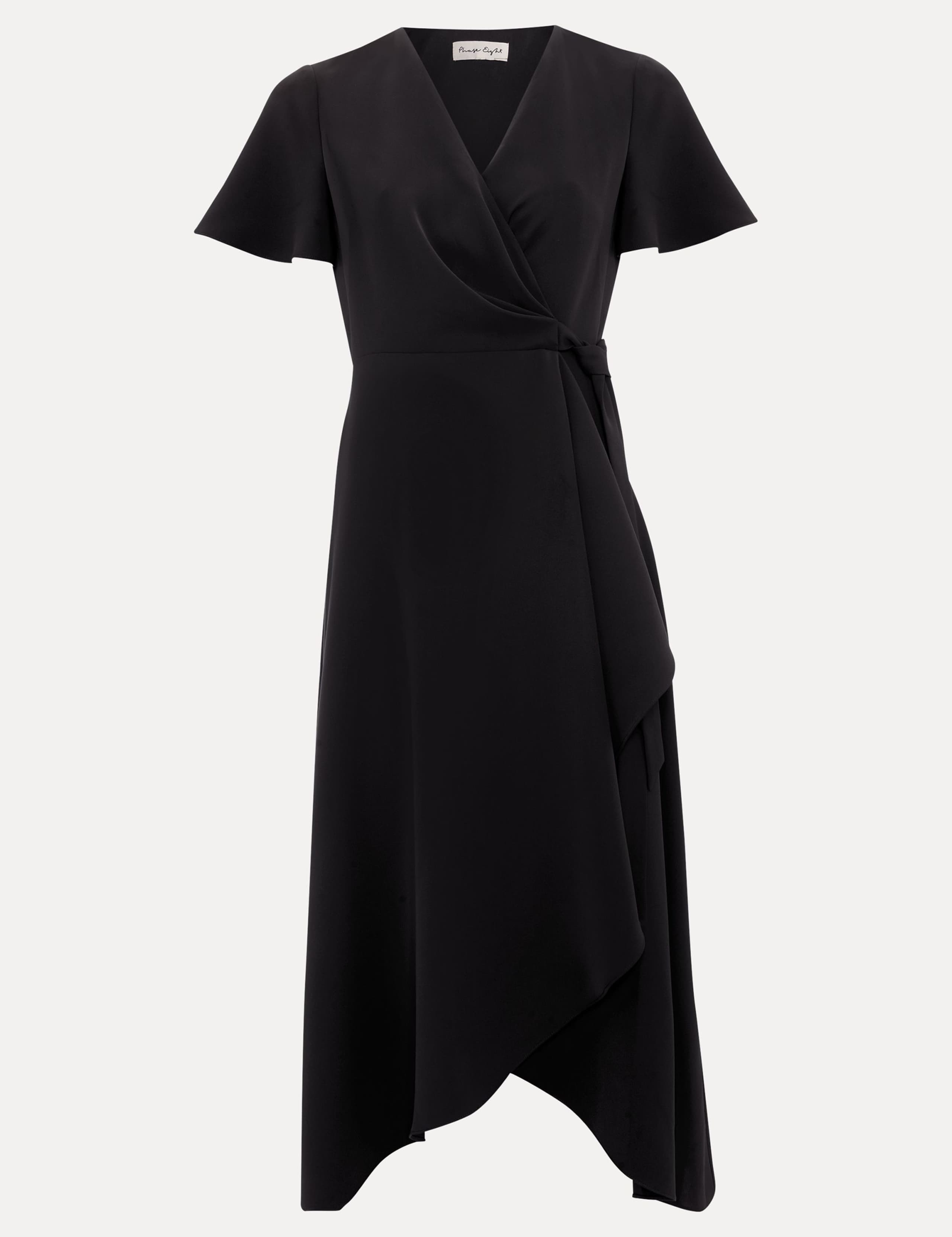 V-Neck Angel Sleeve Midi Wrap Dress 2 of 7