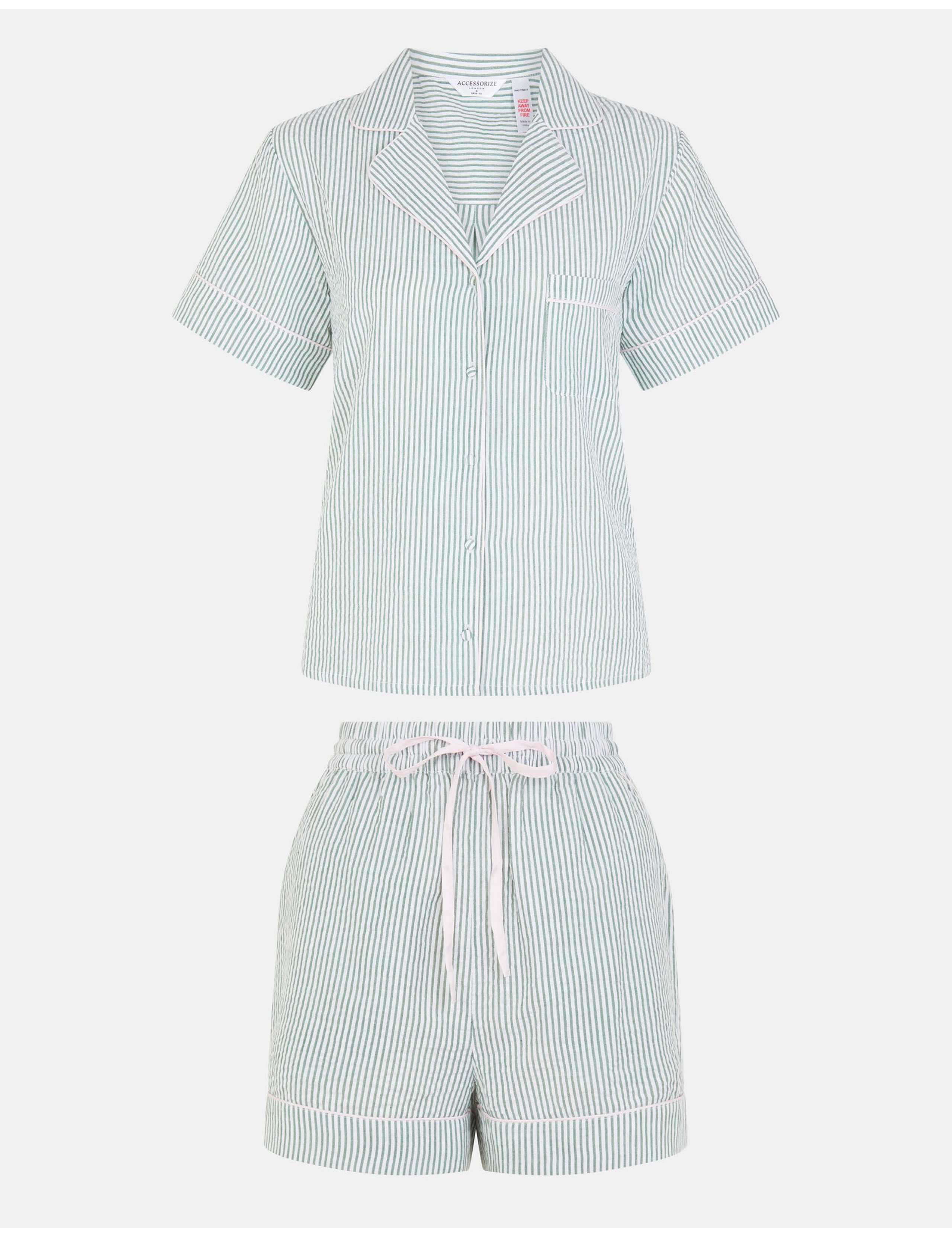 Pure Cotton Striped Revere Short Pyjama Set 1 of 1