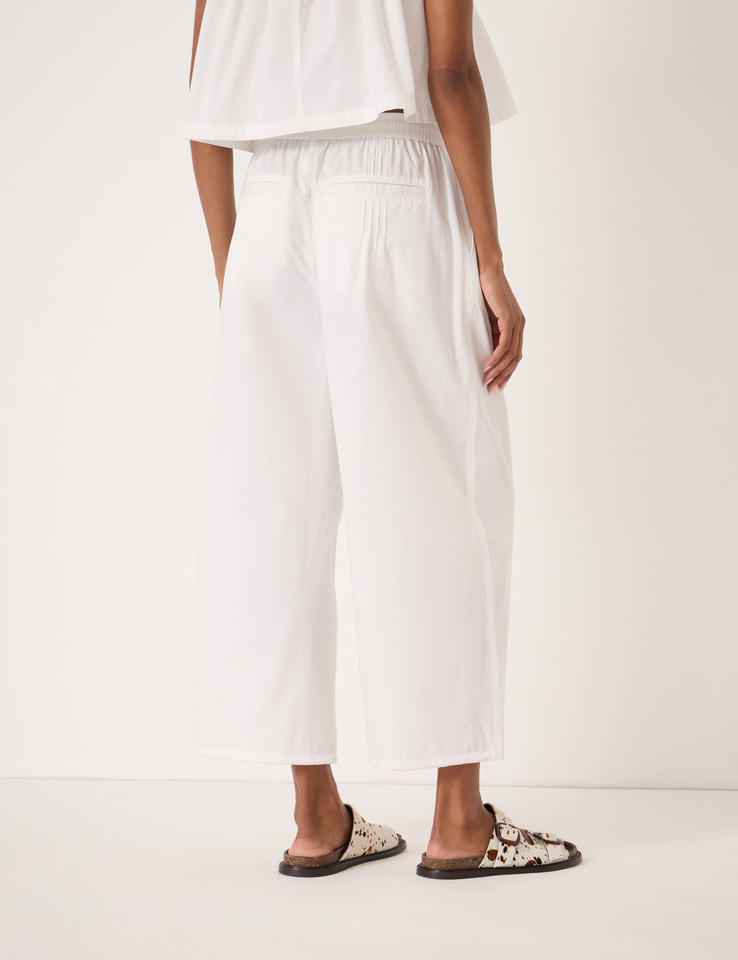 Pure Cotton Wide Leg Cropped Trousers 4 of 5