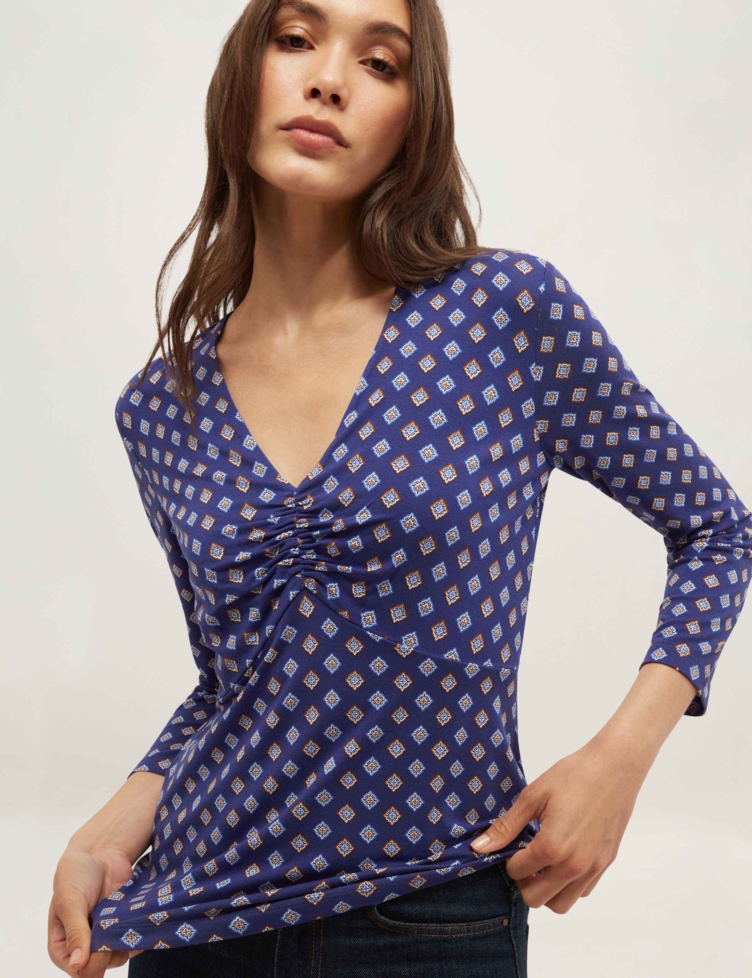 Printed Ruched V-Neck Top 4 of 5