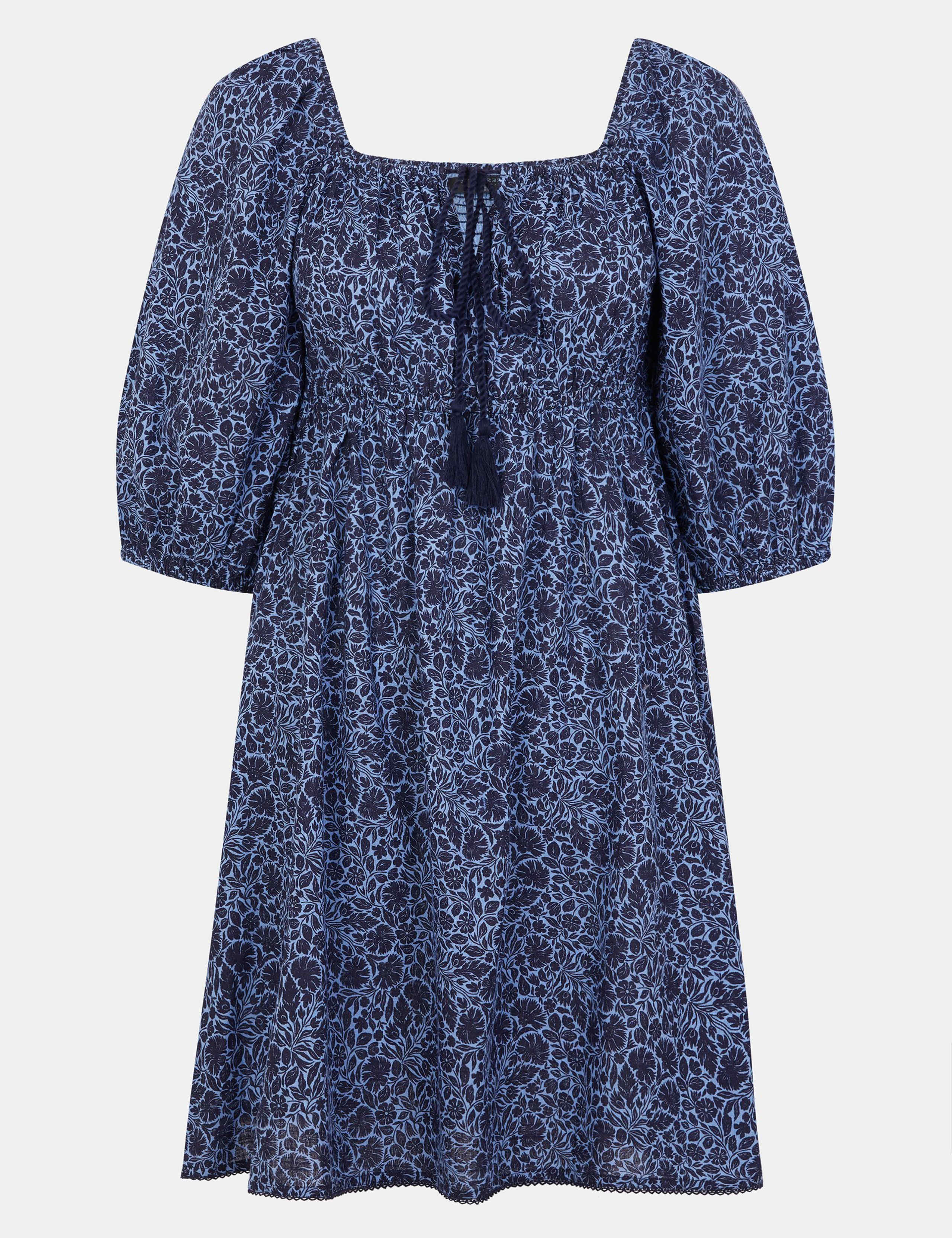 Floral Tie Front Puff Sleeve Mini Beach Dress 2 of 4