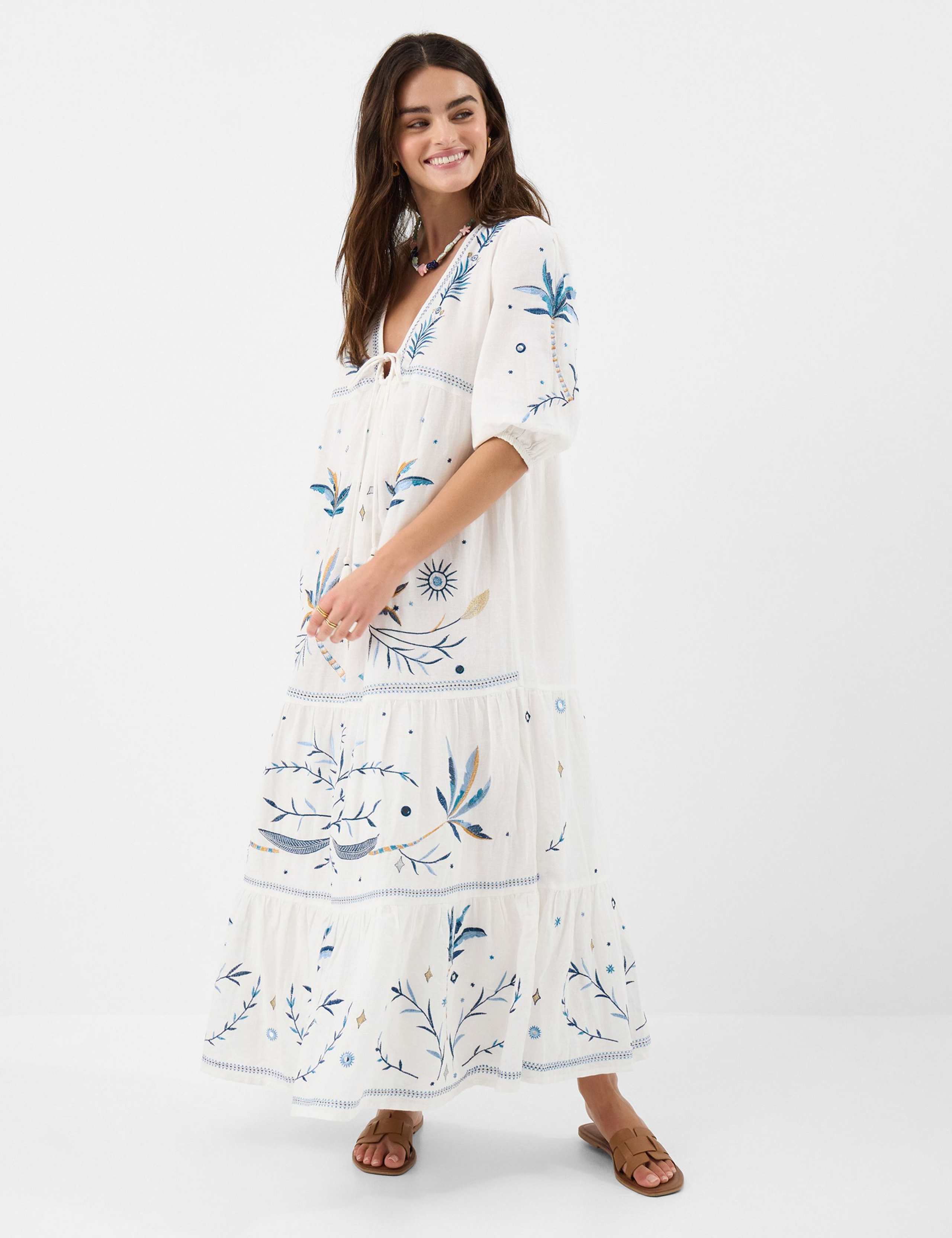 Pure Cotton Embroidered Maxi Tiered Dress 1 of 4
