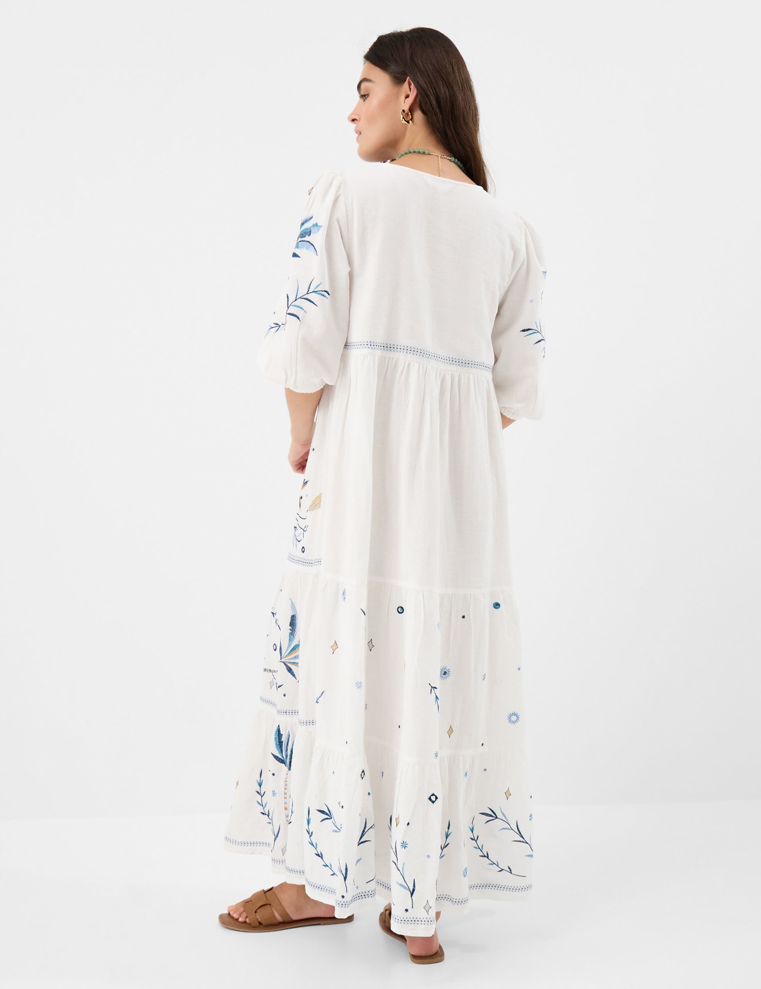 Pure Cotton Embroidered Maxi Tiered Dress 3 of 4