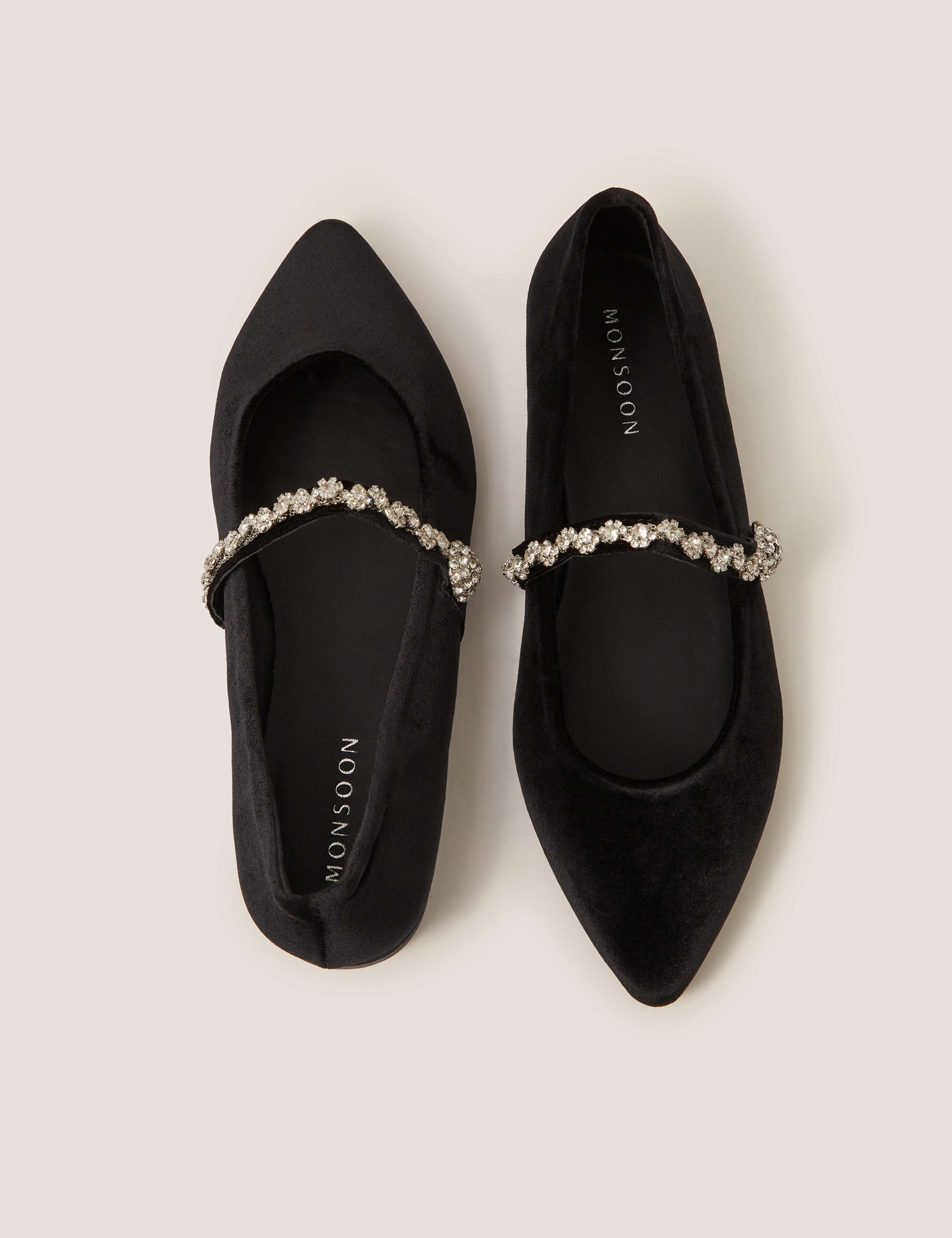 Velvet Embellished Ballet Pumps 2 of 3
