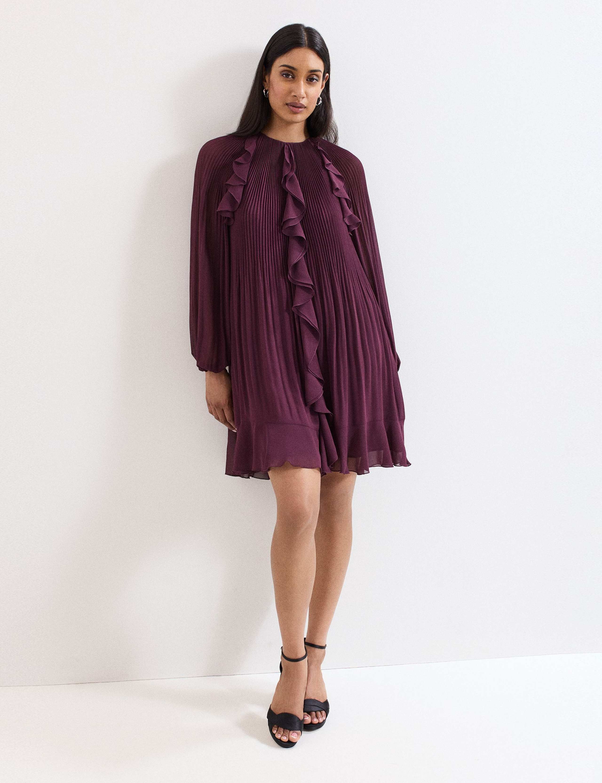 Plisse Round Neck Ruffle Swing Dress 3 of 7