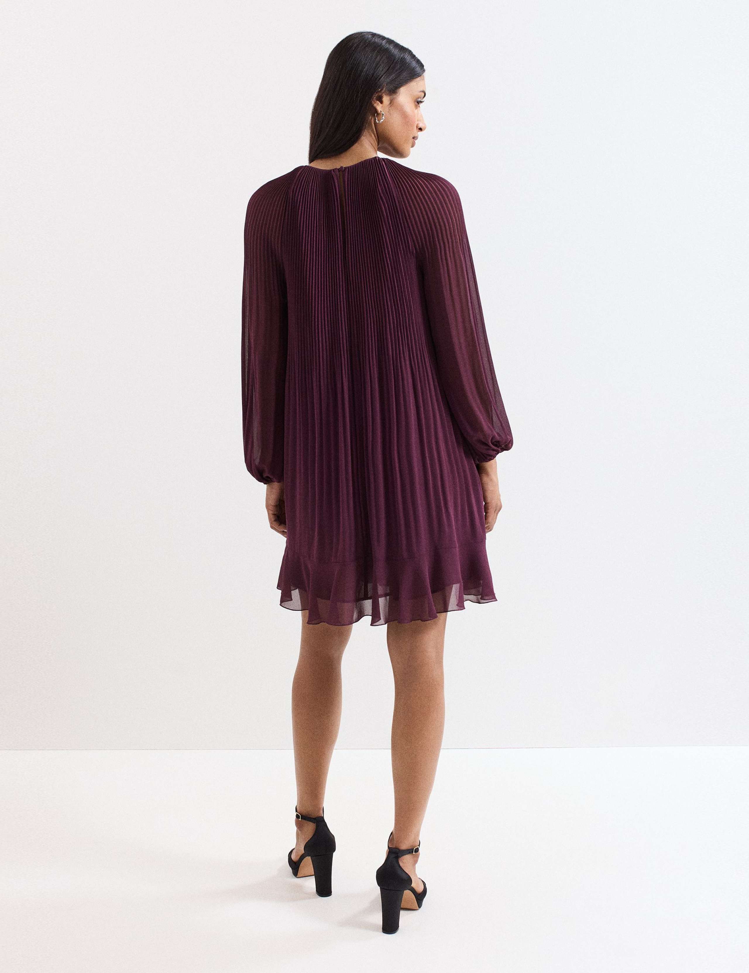 Plisse Round Neck Ruffle Swing Dress 5 of 7