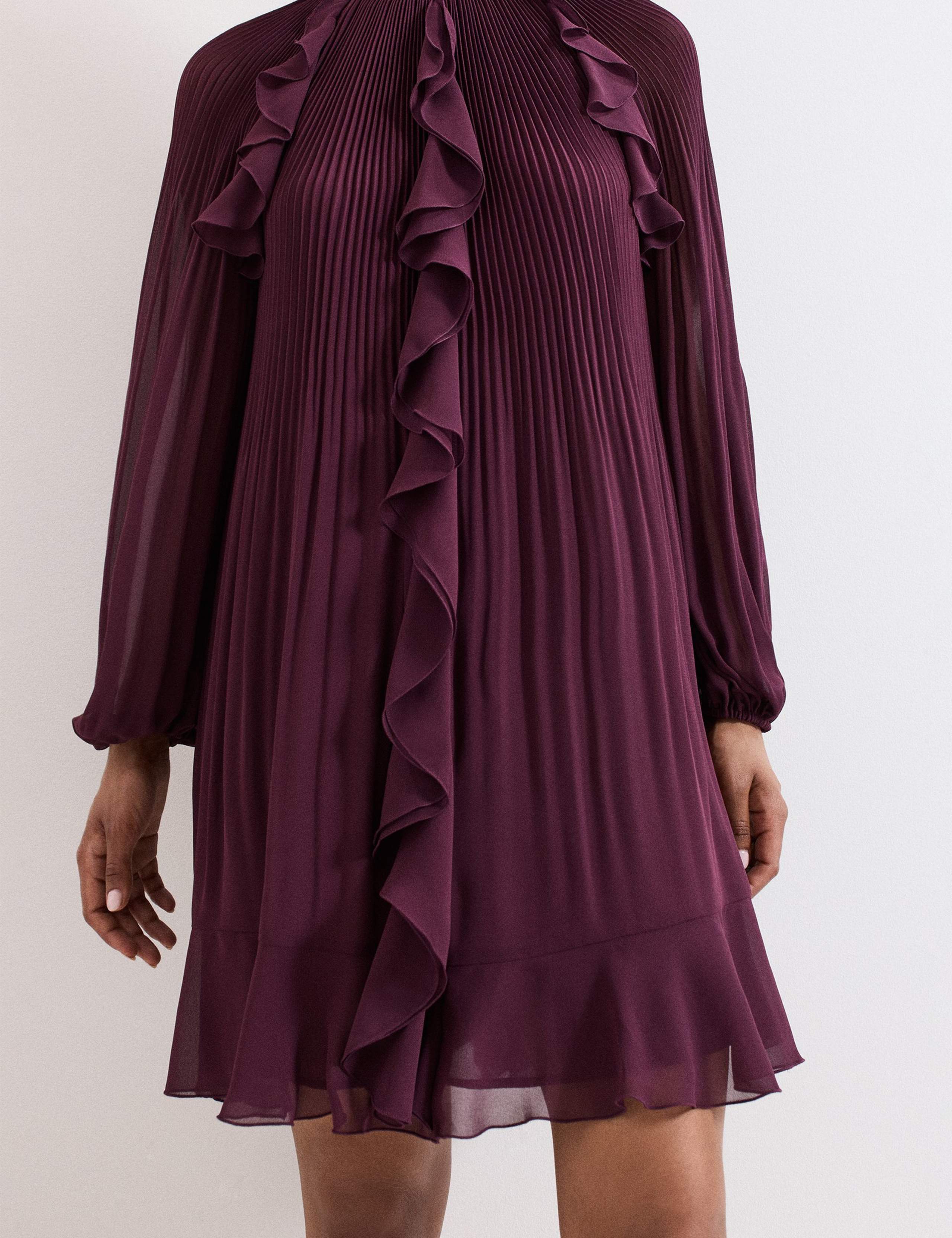 Plisse Round Neck Ruffle Swing Dress 6 of 7