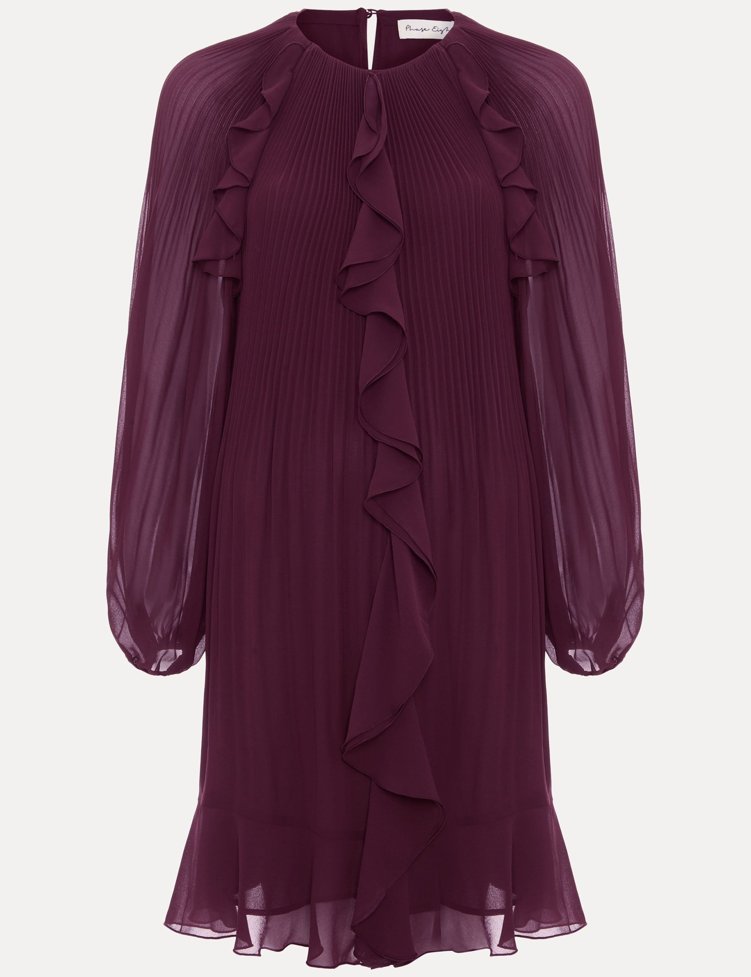 Plisse Round Neck Ruffle Swing Dress 2 of 7