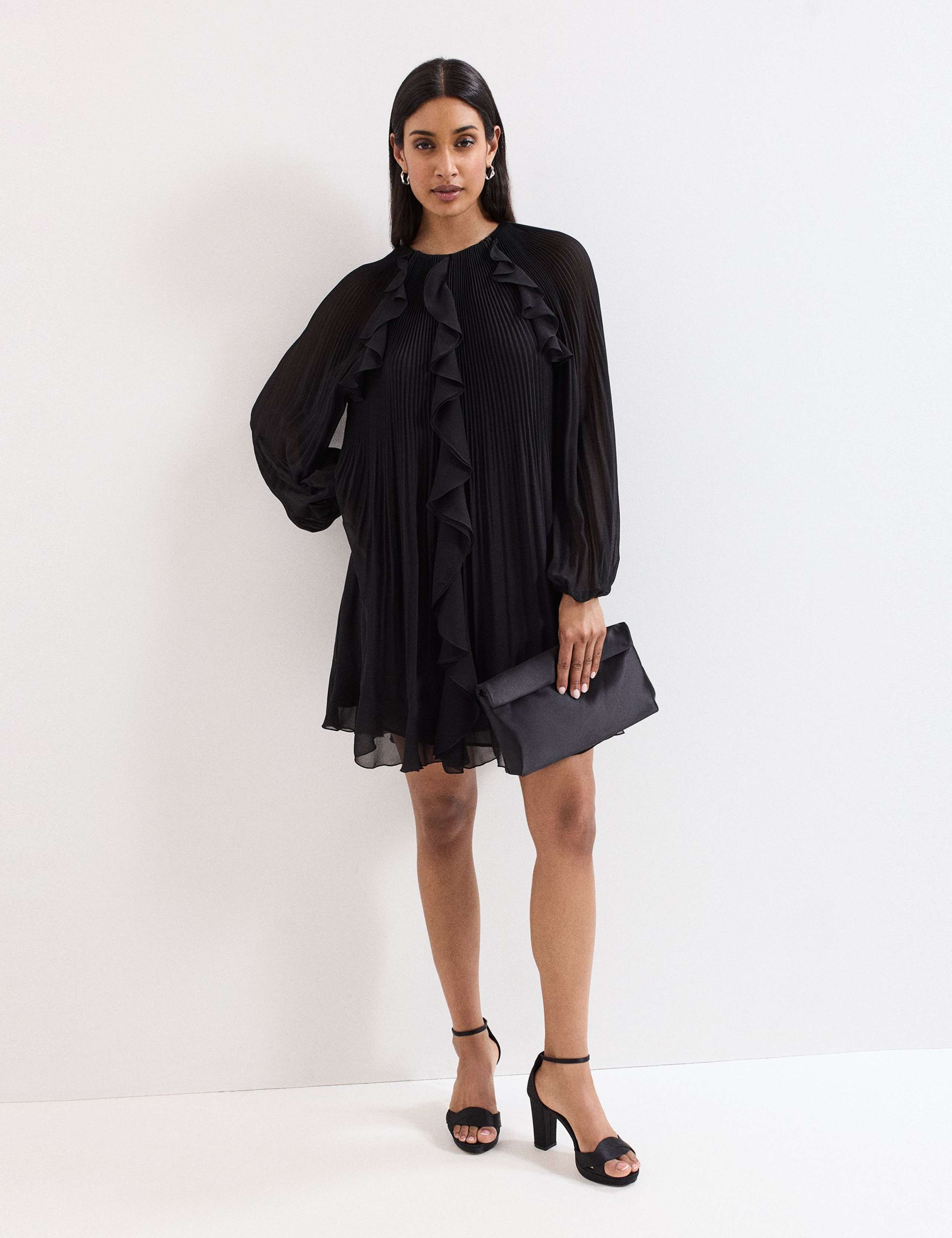 Plisse Round Neck Ruffle Swing Dress 3 of 8