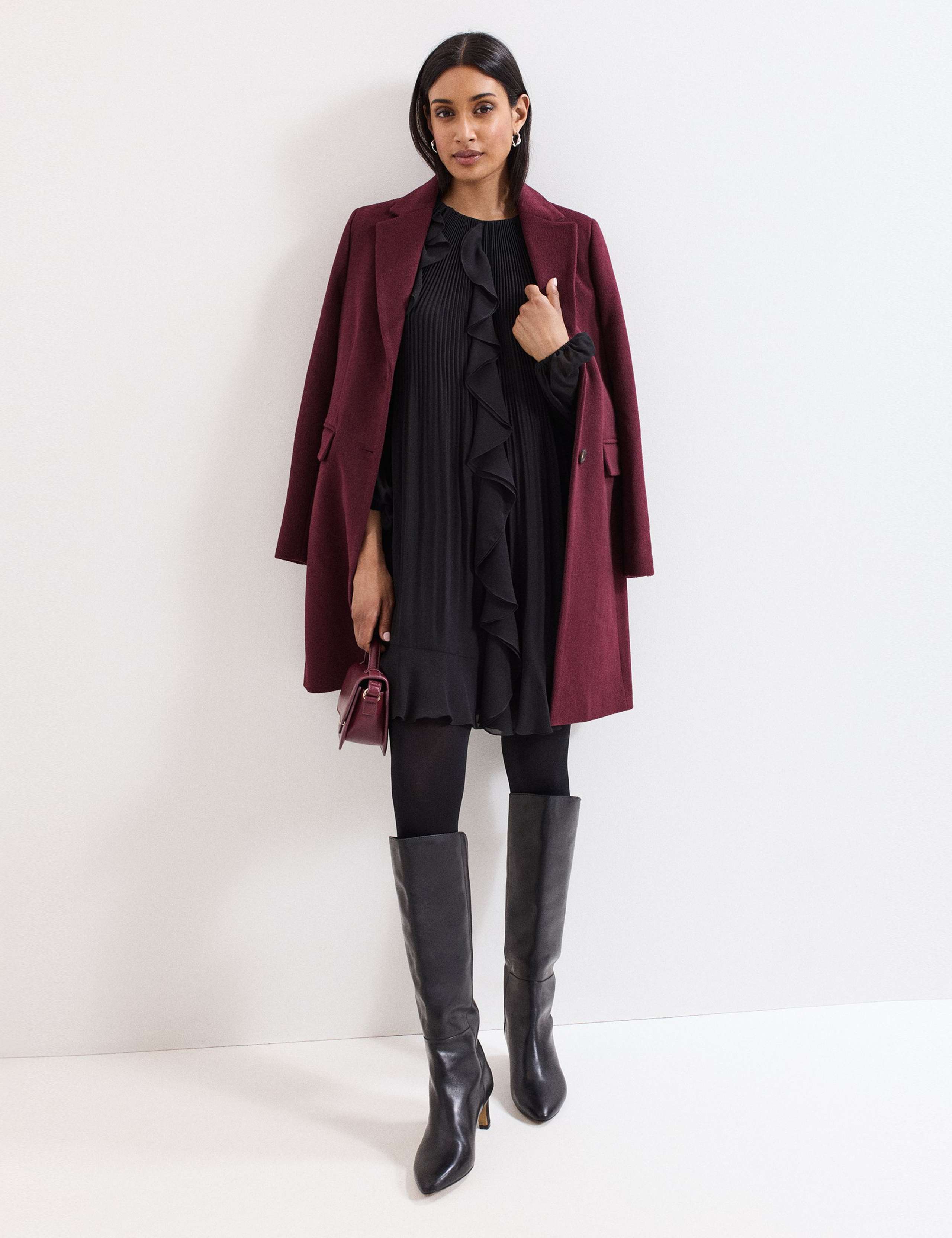 Plisse Round Neck Ruffle Swing Dress 4 of 8