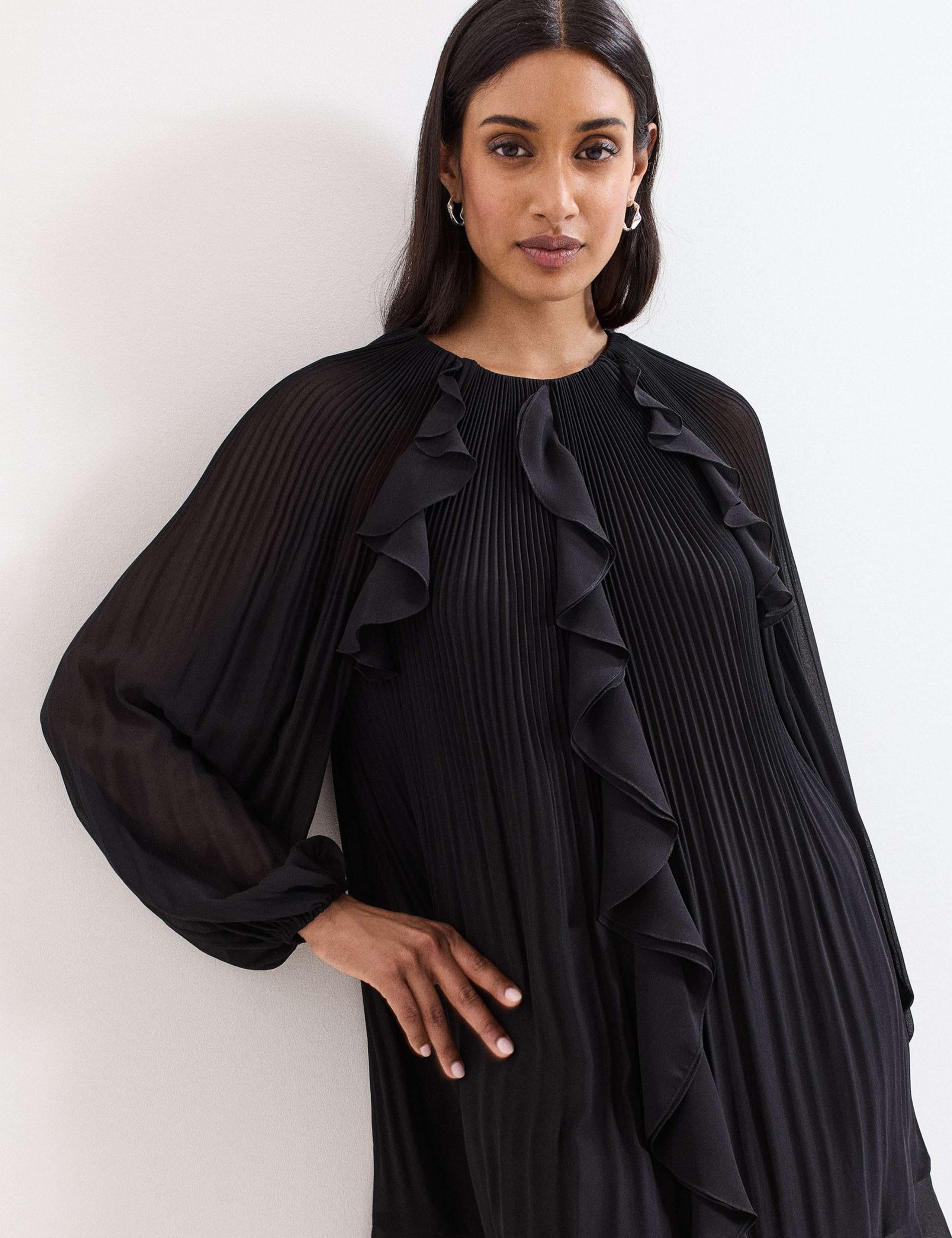 Plisse Round Neck Ruffle Swing Dress 6 of 8