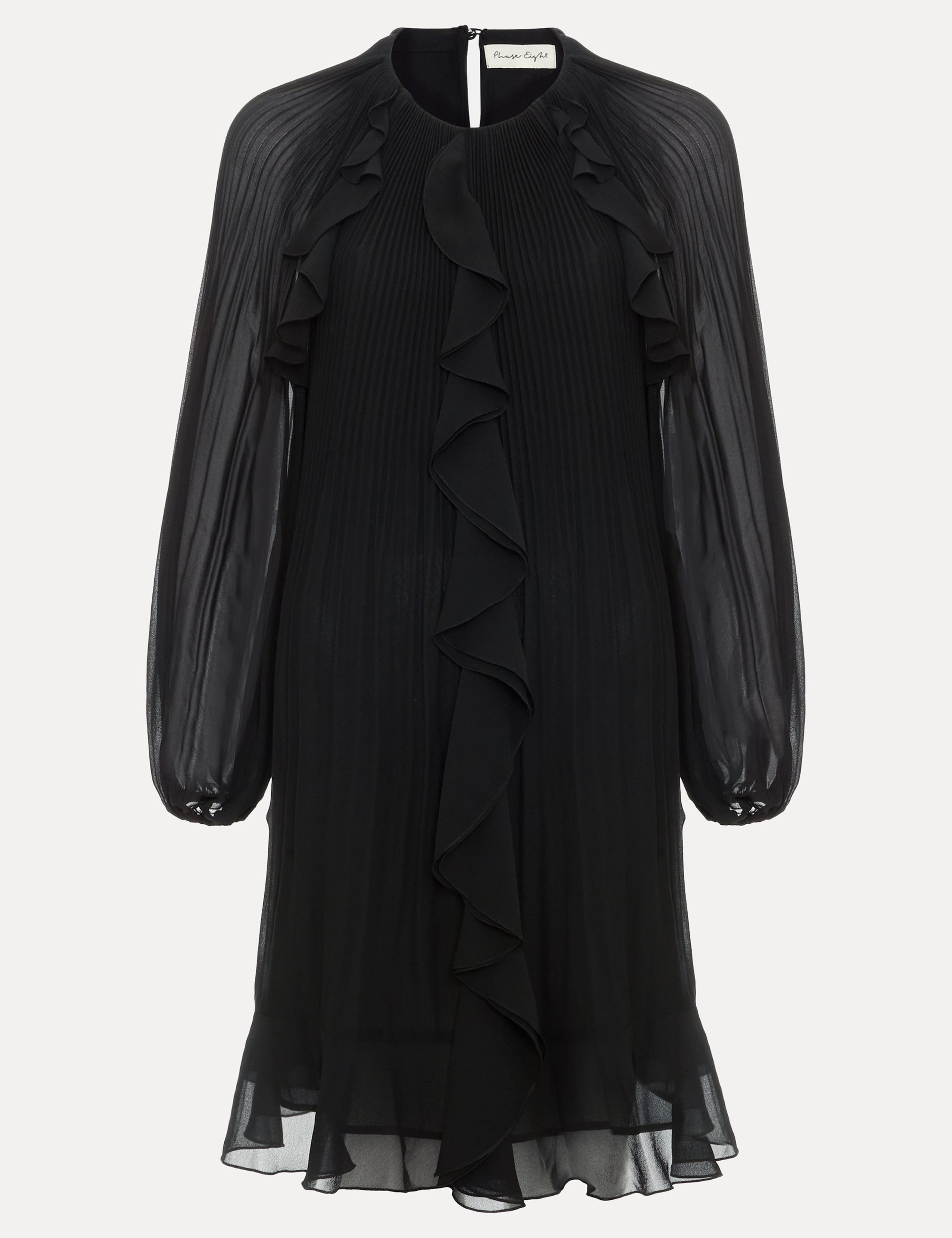 Plisse Round Neck Ruffle Swing Dress 2 of 8