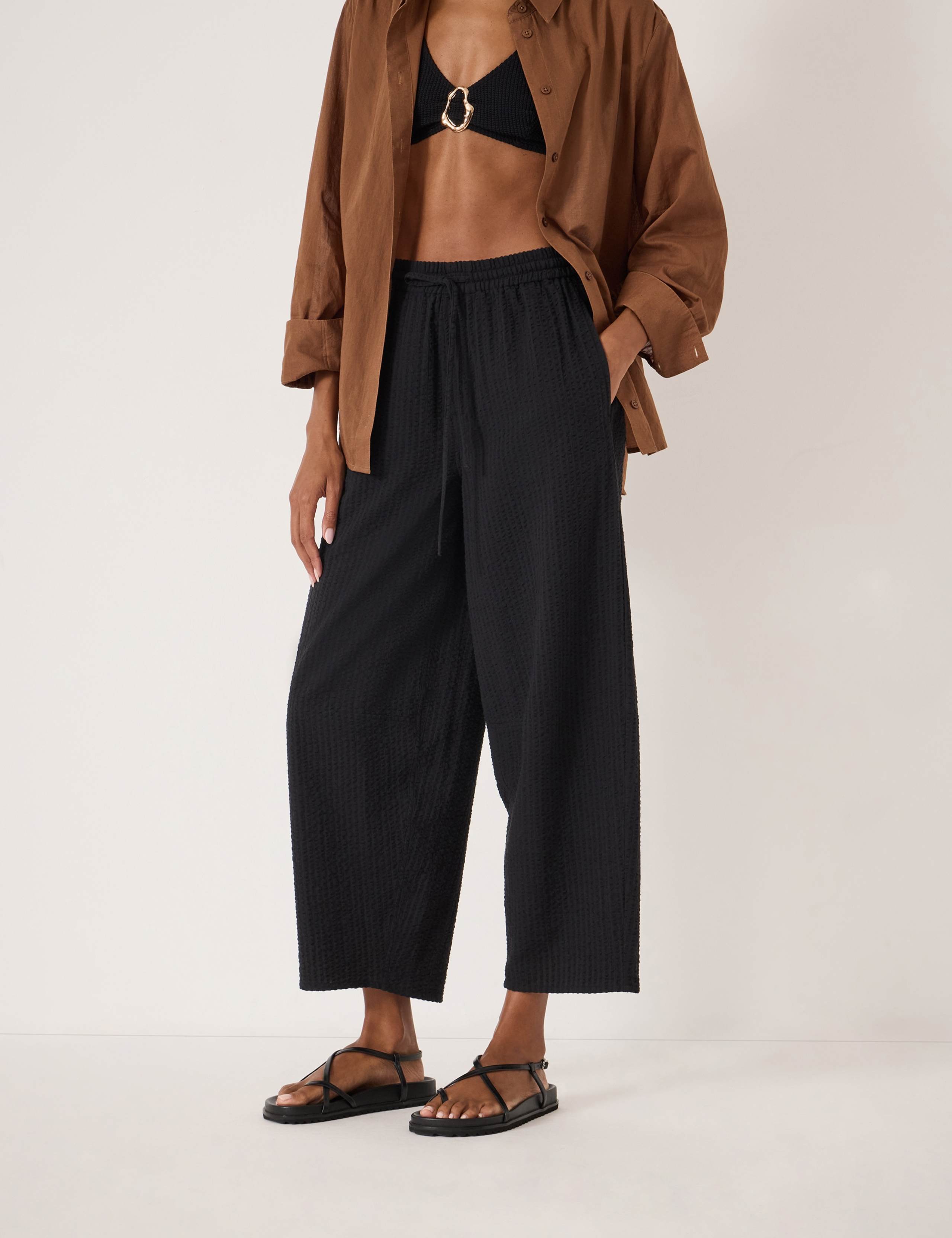 Pure Cotton Barrel Leg Cropped Trousers 1 of 5